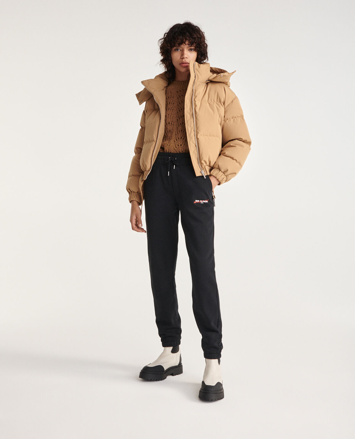 Quilted beige down jacket with belt The Kooples