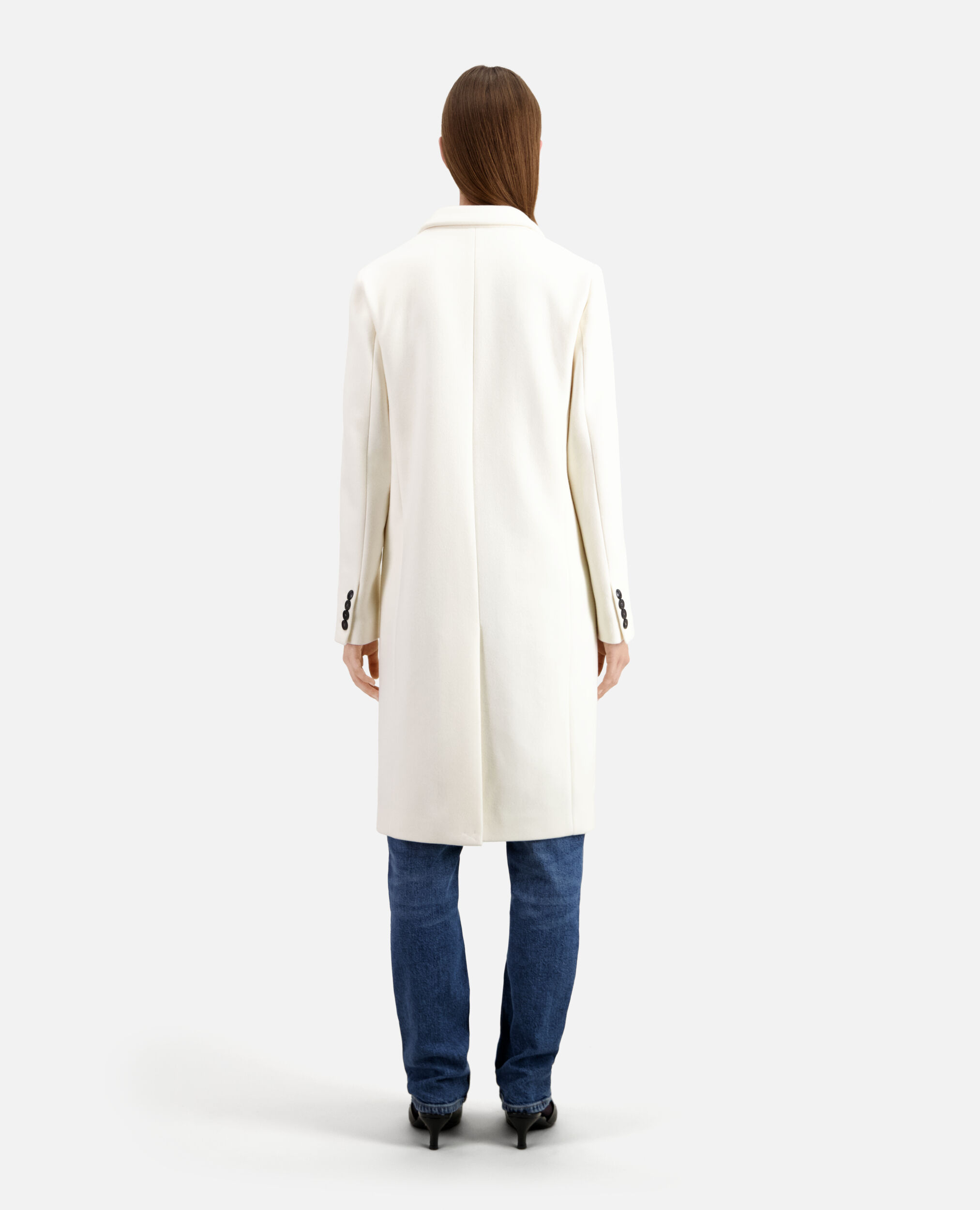 Long ecru coat in wool blend, ECRU, hi-res image number null