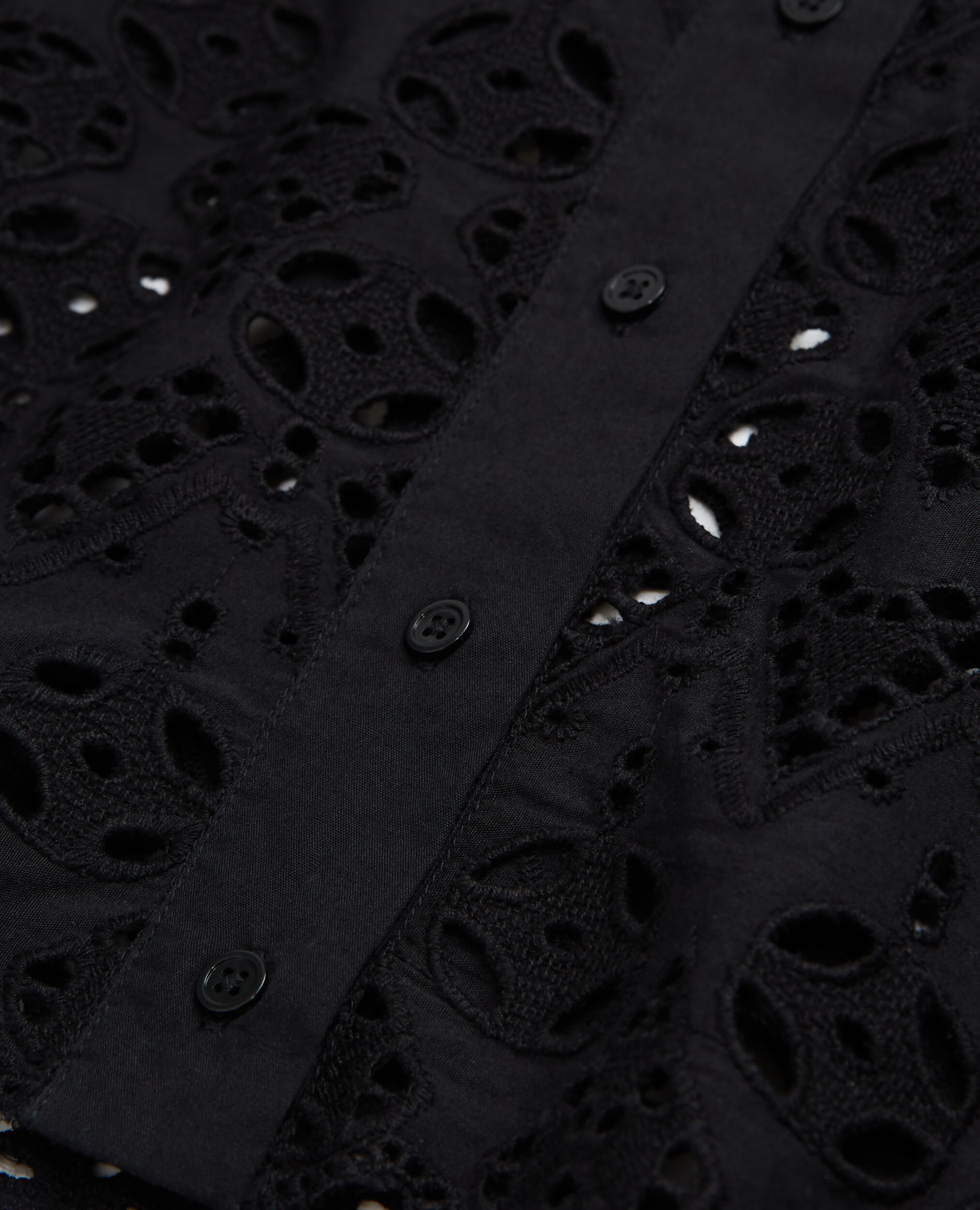 Short black shirt with broderie anglaise , BLACK, hi-res image number null