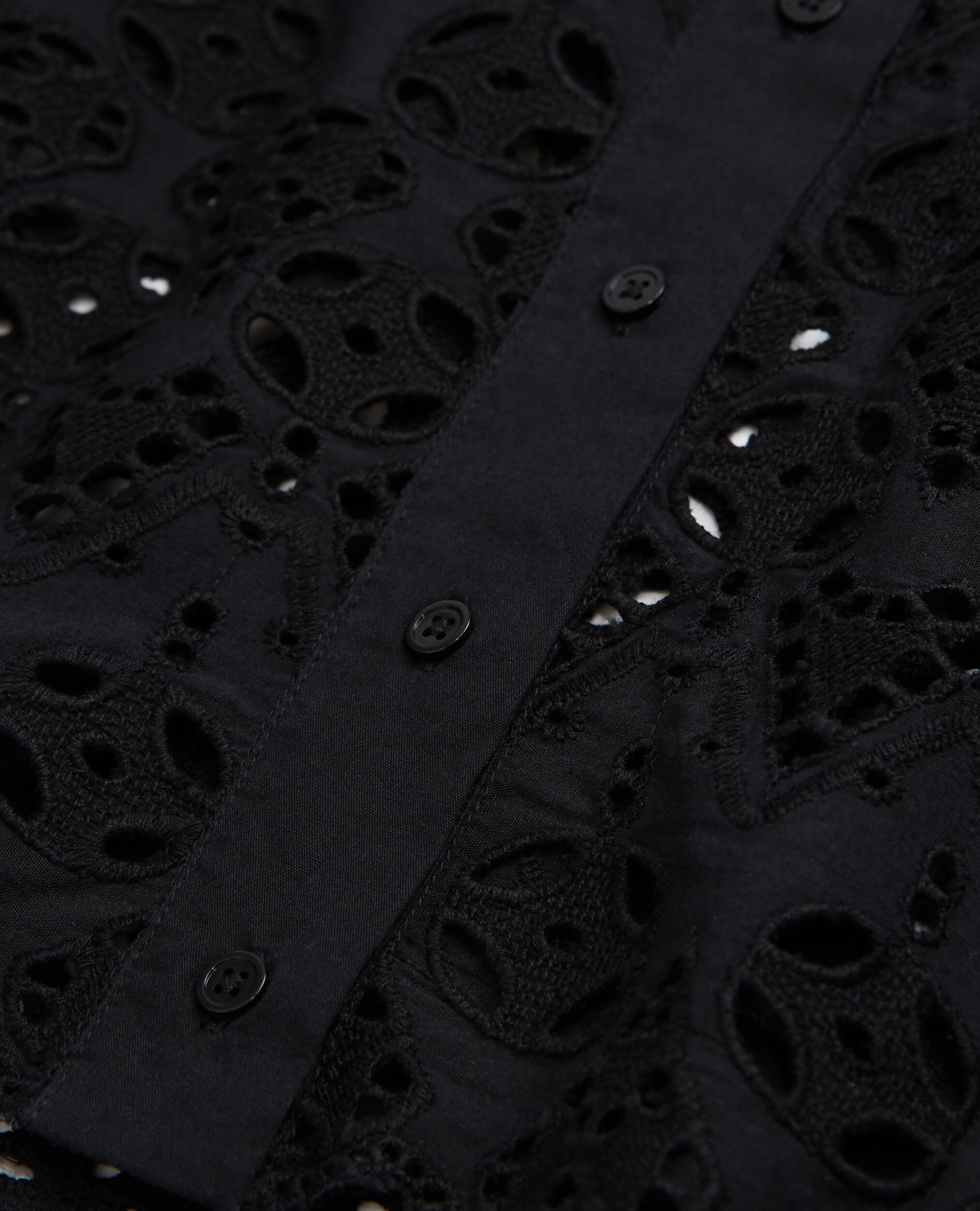 Short black shirt with broderie anglaise , BLACK, hi-res image number null