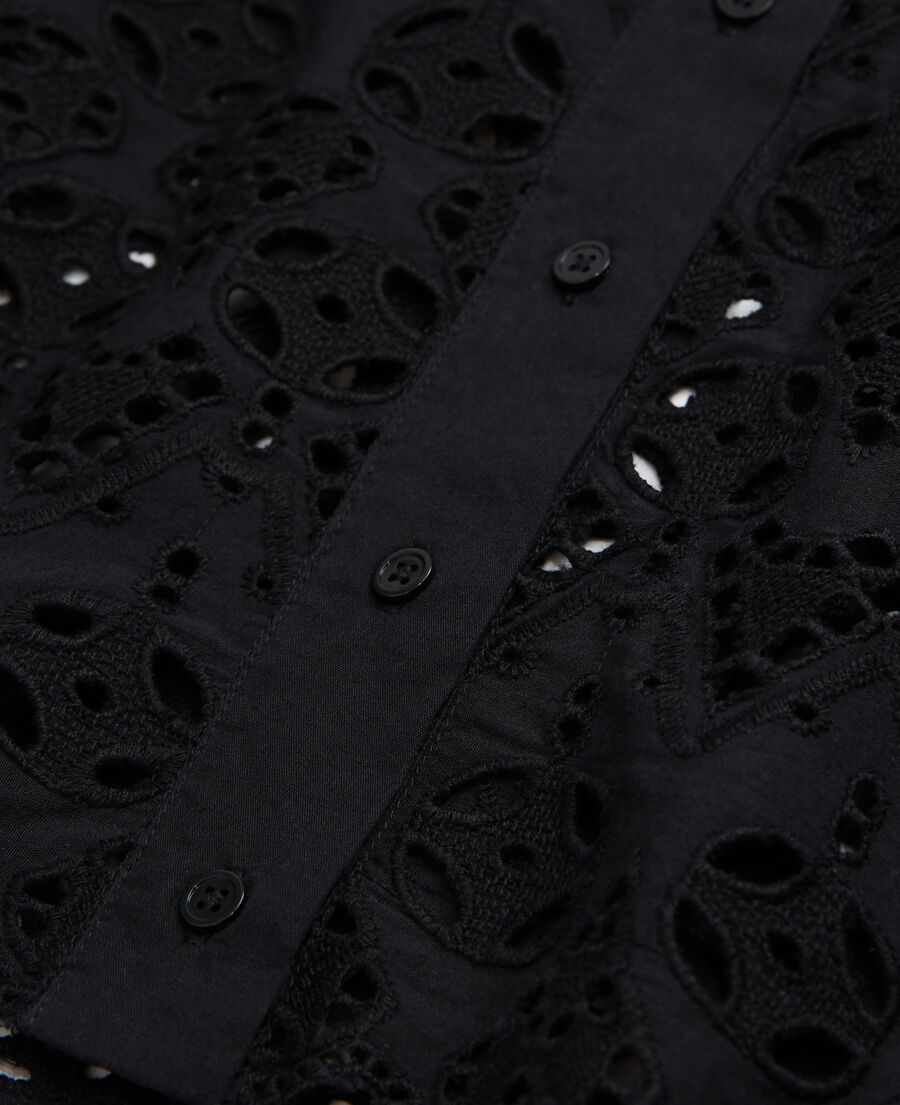 short black shirt with broderie anglaise 