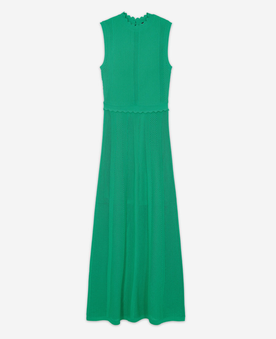 long green dress in openwork mesh