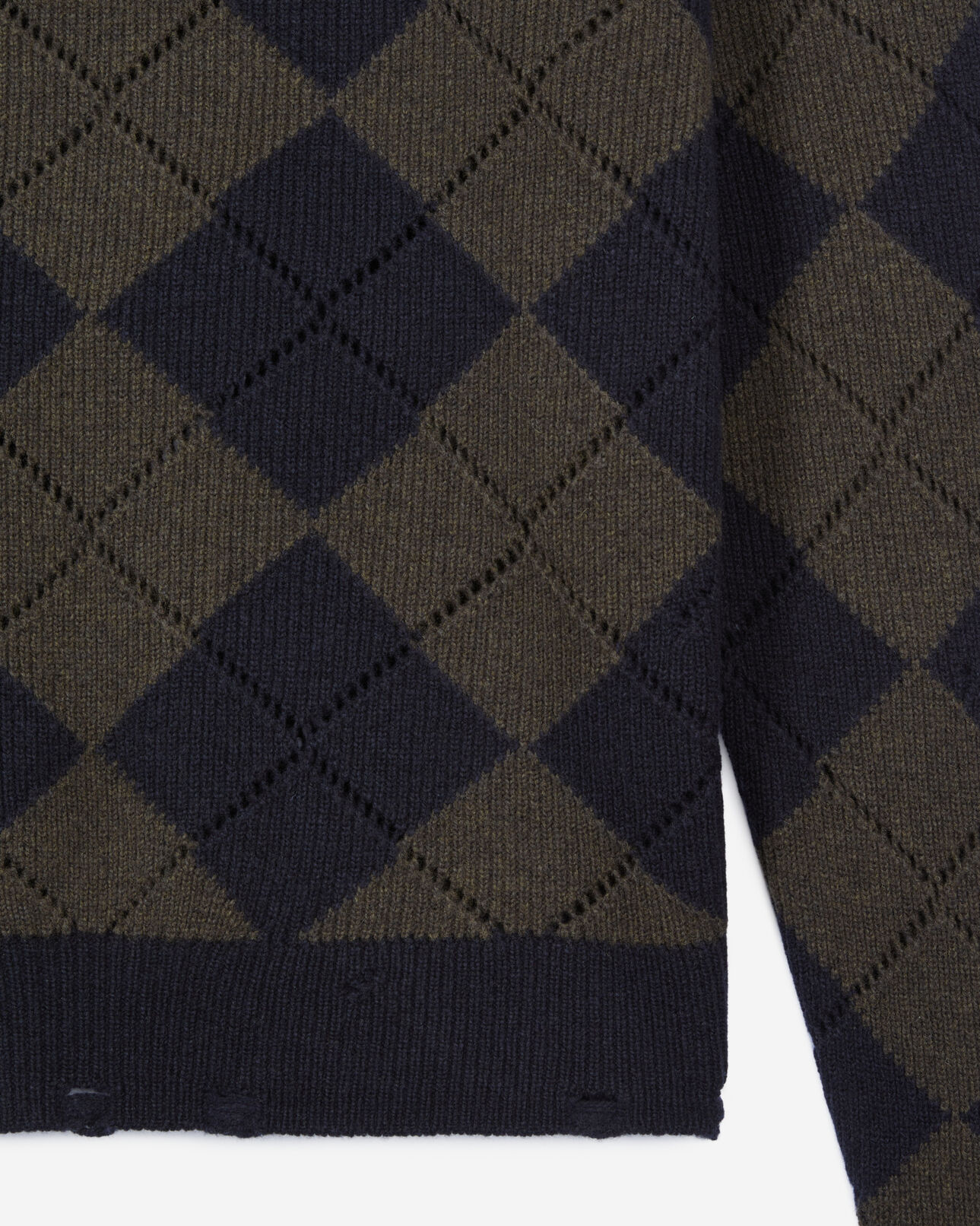 The Kooples HOMME GREEN NAVY pull à losanges noir et kaki