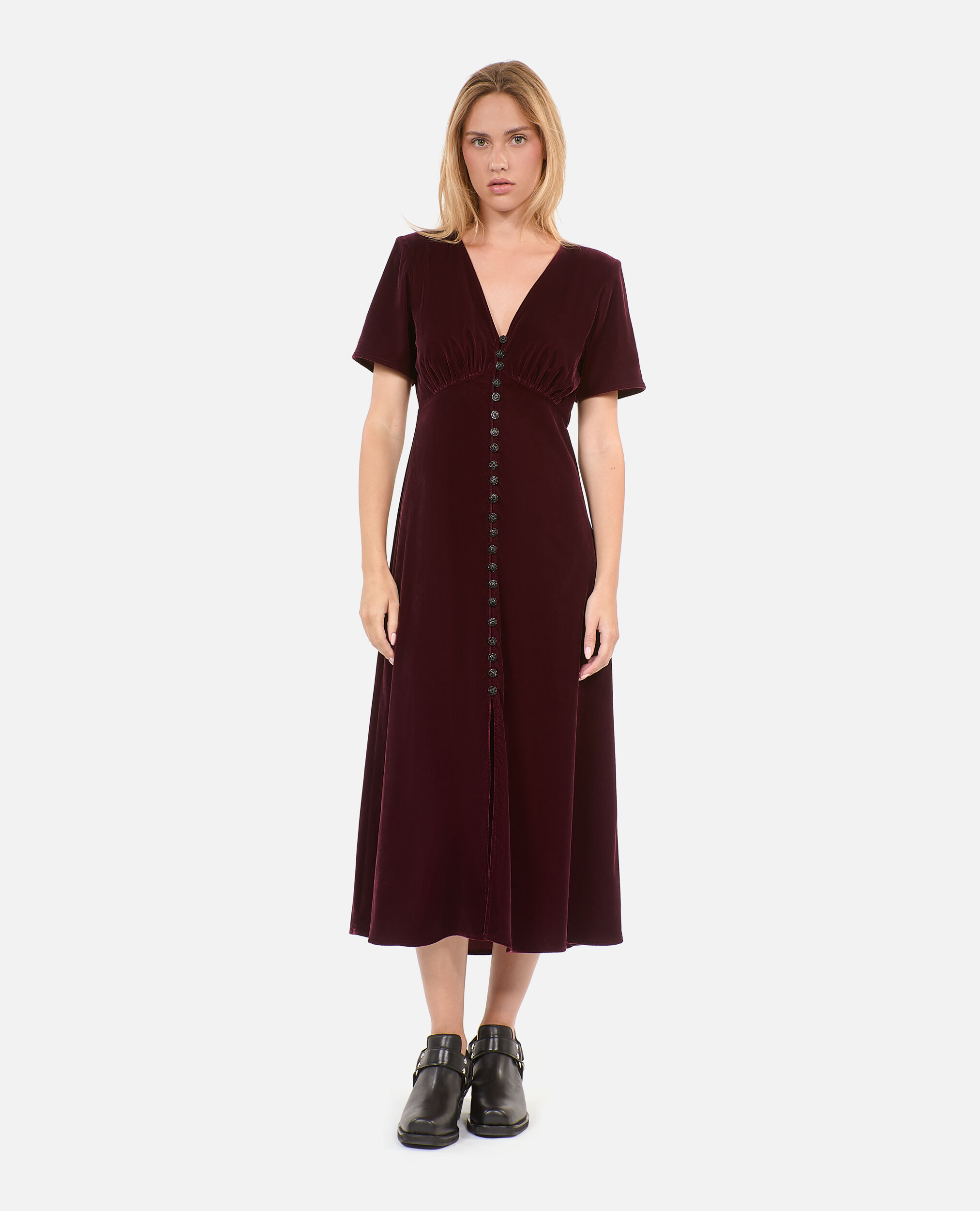 Long burgundy velvet dress