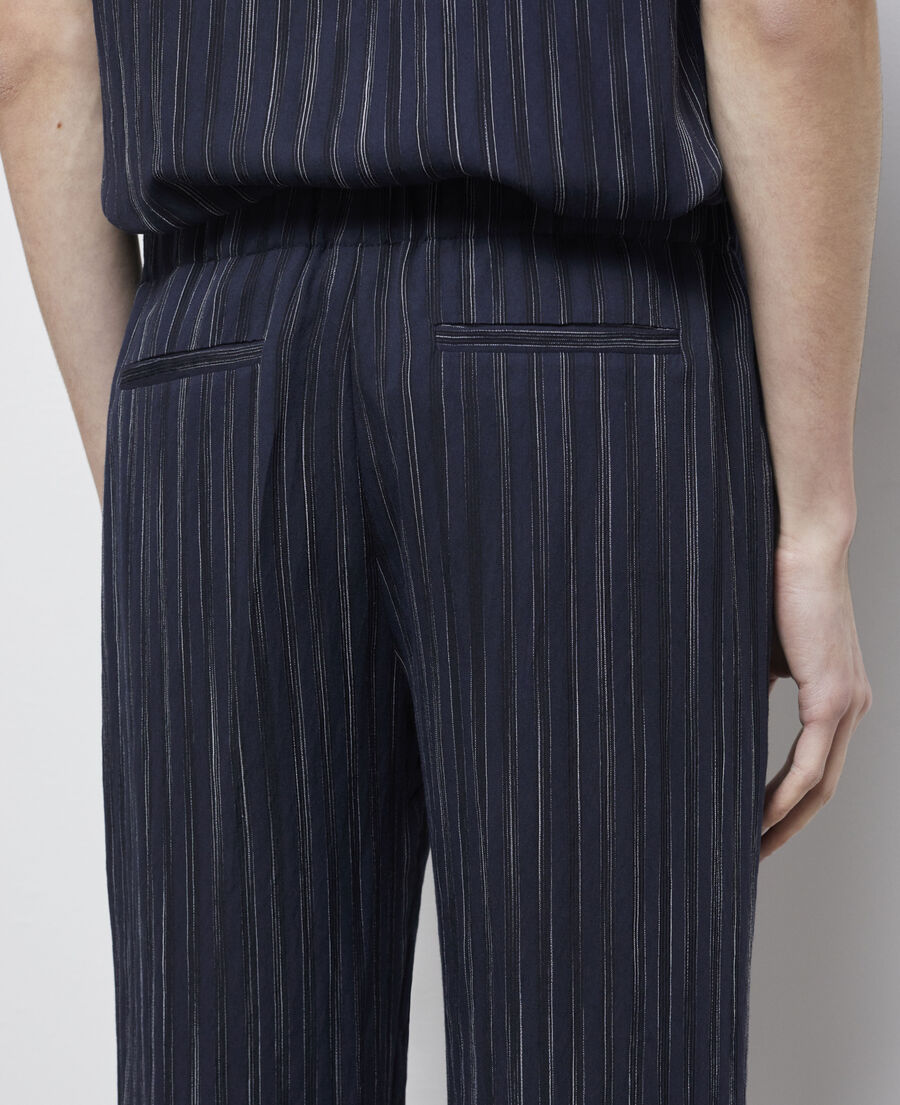 Striped Asymmetric Top & Navy Blue Trousers Set