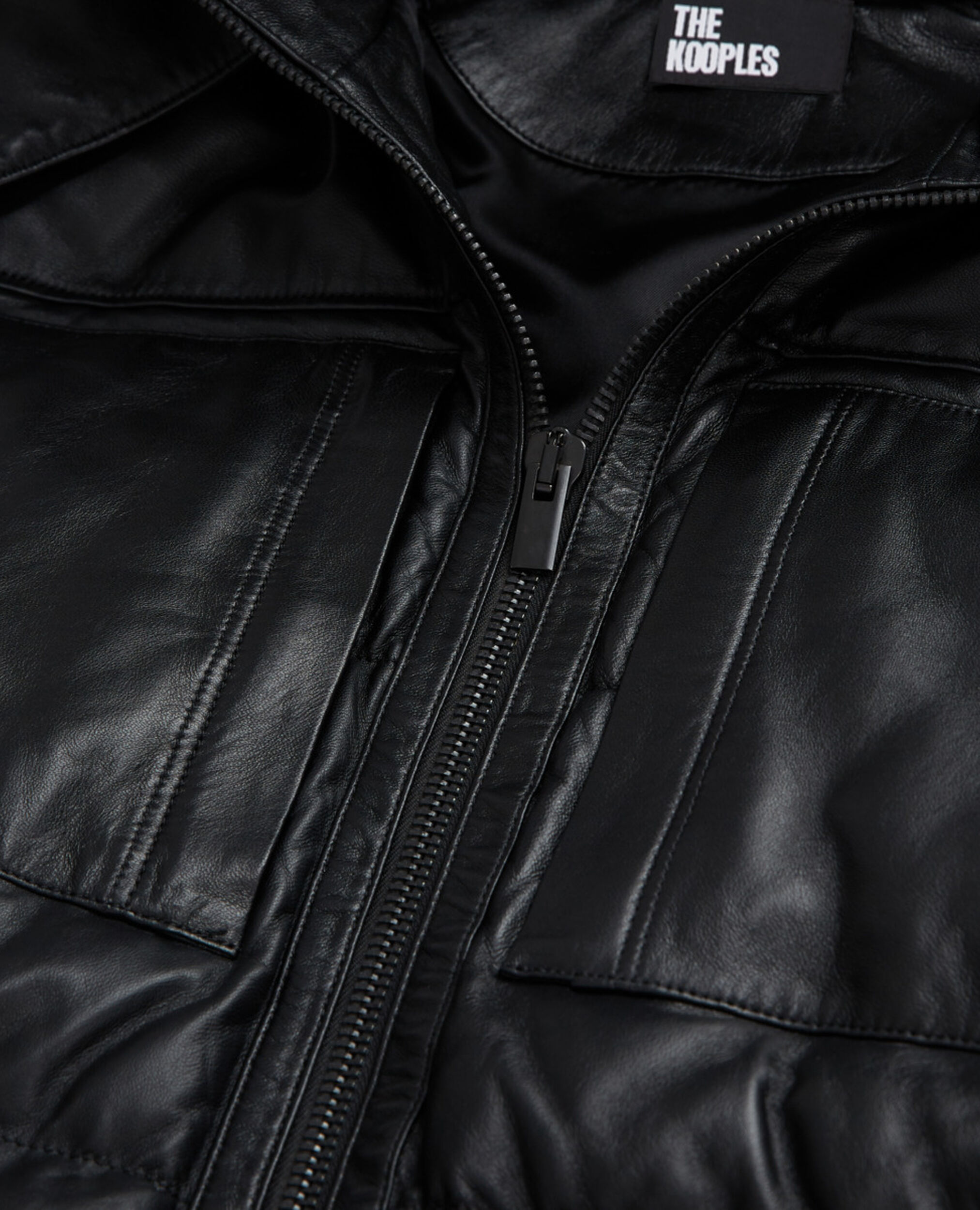 Black leather down jacket with straps, BLACK, hi-res image number null