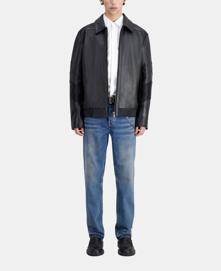 The Kooples HOMME BLACK blouson biker en cuir noir
