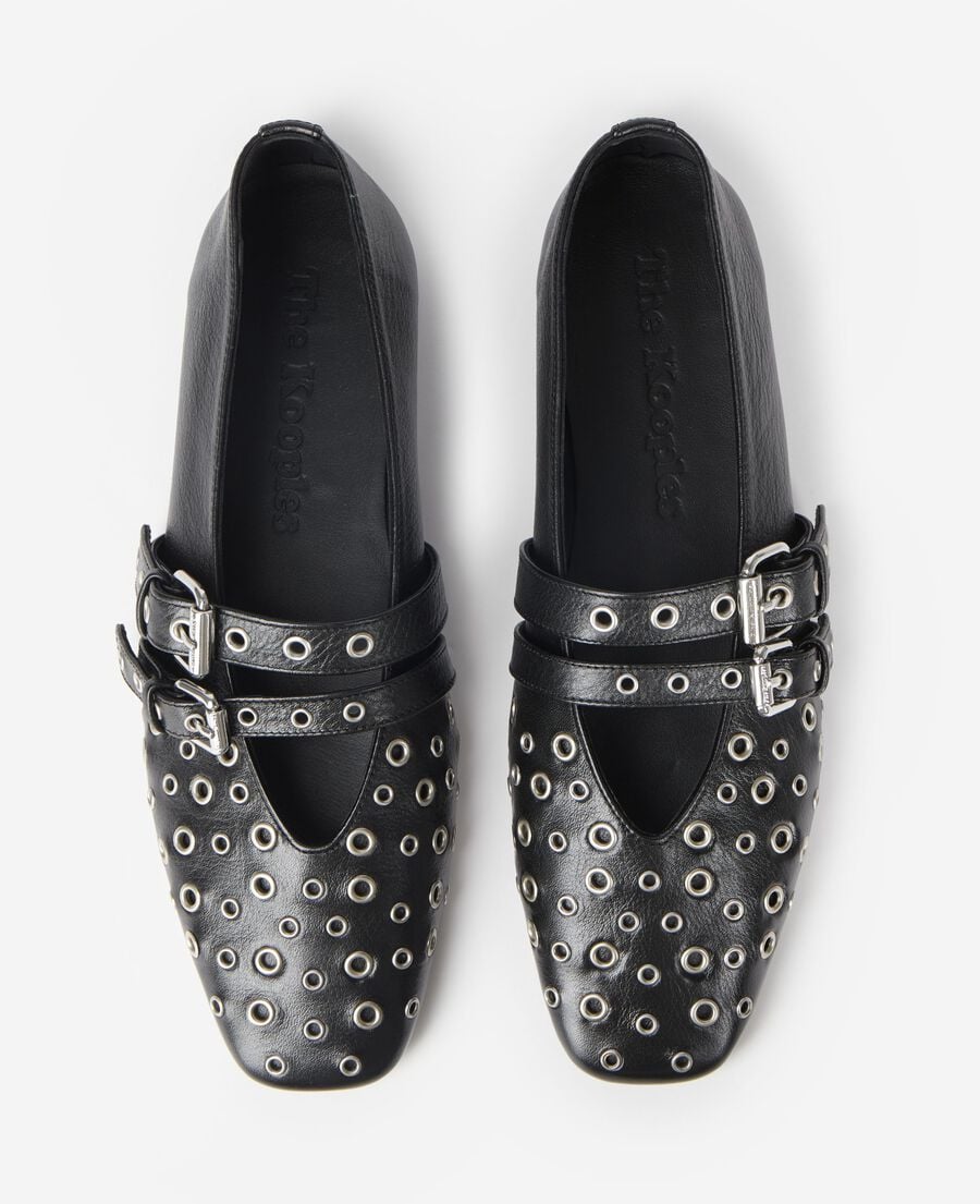 The Kooples DAMEN BLACK ballerina mit studs aus schwarzem leder