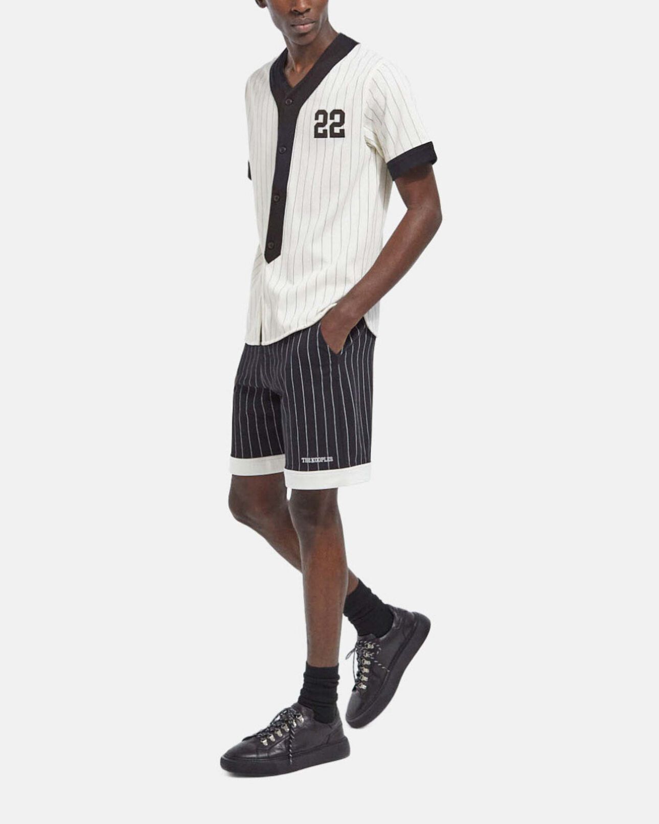 The Kooples MEN ECRU striped baseball t-shirt