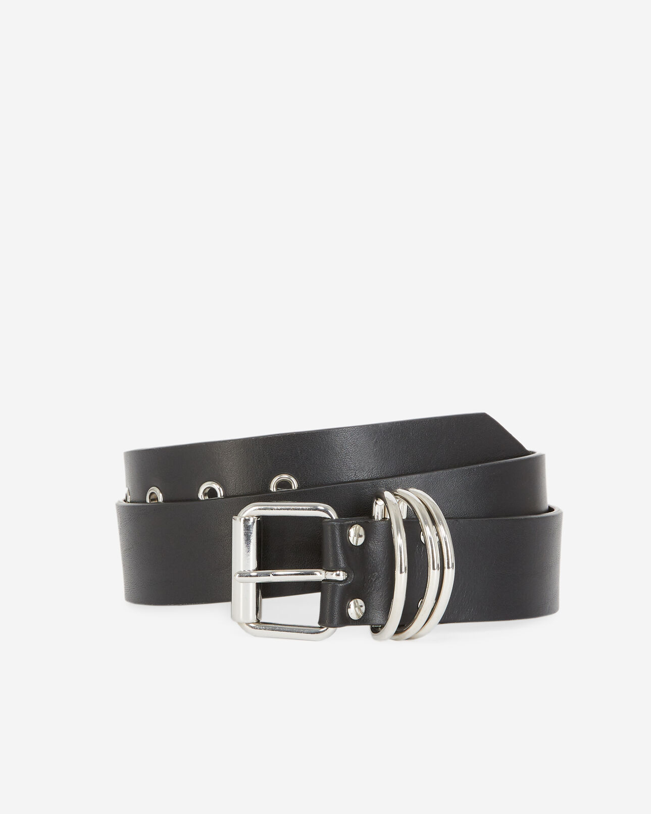 The Kooples FEMME BLACK ceinture cuir simple noire à anneaux