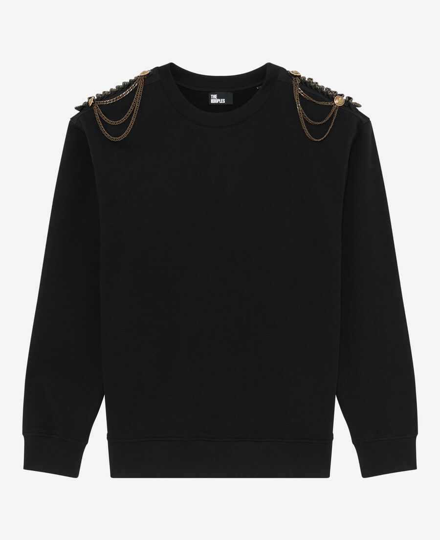 The Kooples DAMEN BLACK WASHED schwarzes sweatshirt mit ketten