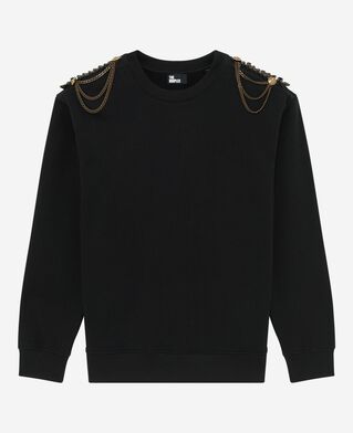The Kooples FEMME BLACK WASHED sweatshirt avec chaînes noirs