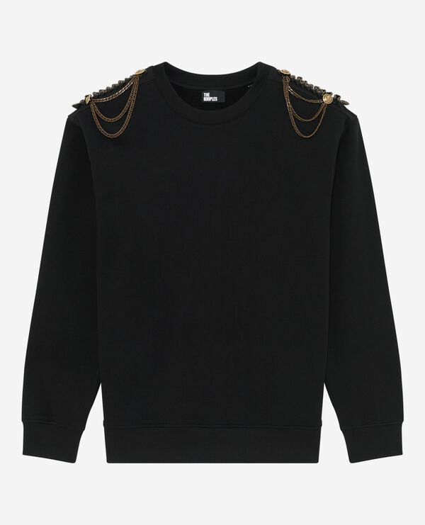 The Kooples FEMME BLACK WASHED sweatshirt avec chaînes noirs
