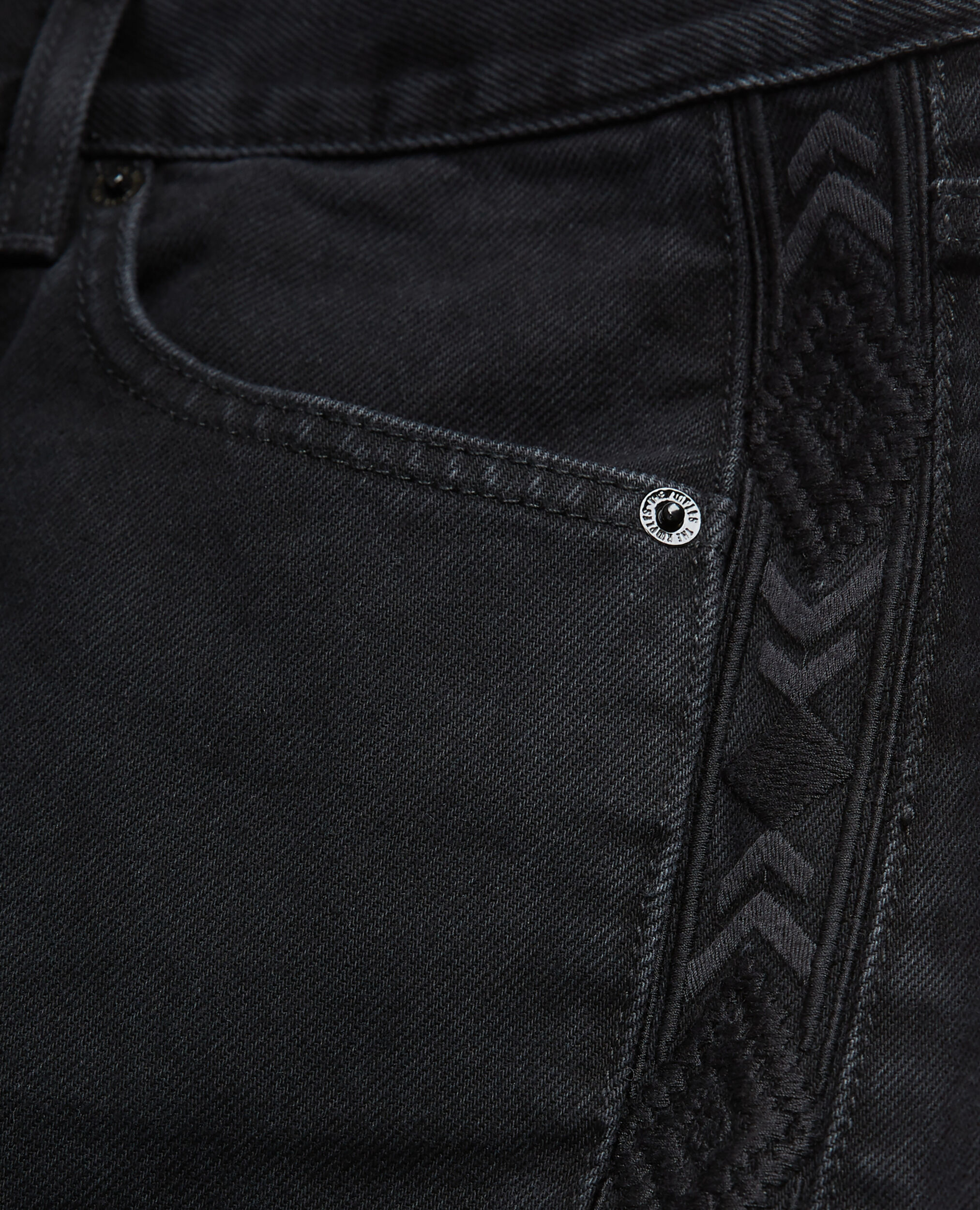 Straight-cut jeans with black embroidery, BLACK WASHED, hi-res image number null