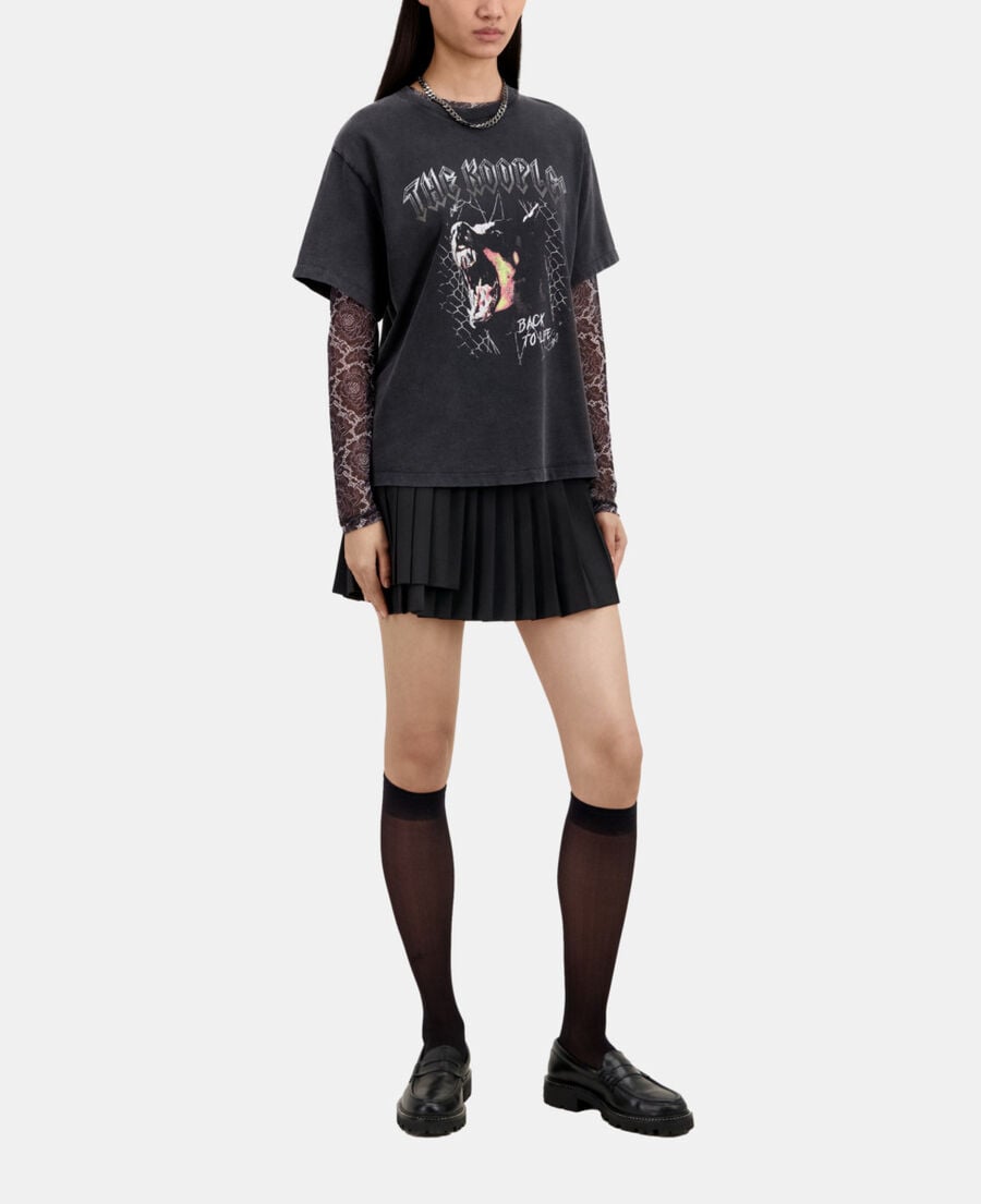 The Kooples F BLACK WASHED women's black t-shirt with barking dog serigraphy