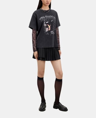 The Kooples F BLACK WASHED women's black t-shirt with barking dog serigraphy