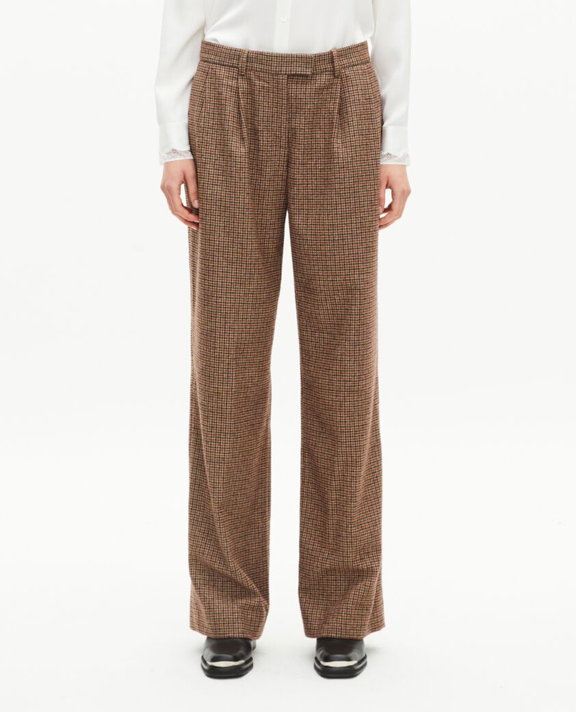 The Kooples WOMEN CAMEL MELANGE / BURGUNDY camel houndstooth wide-leg tailored pants