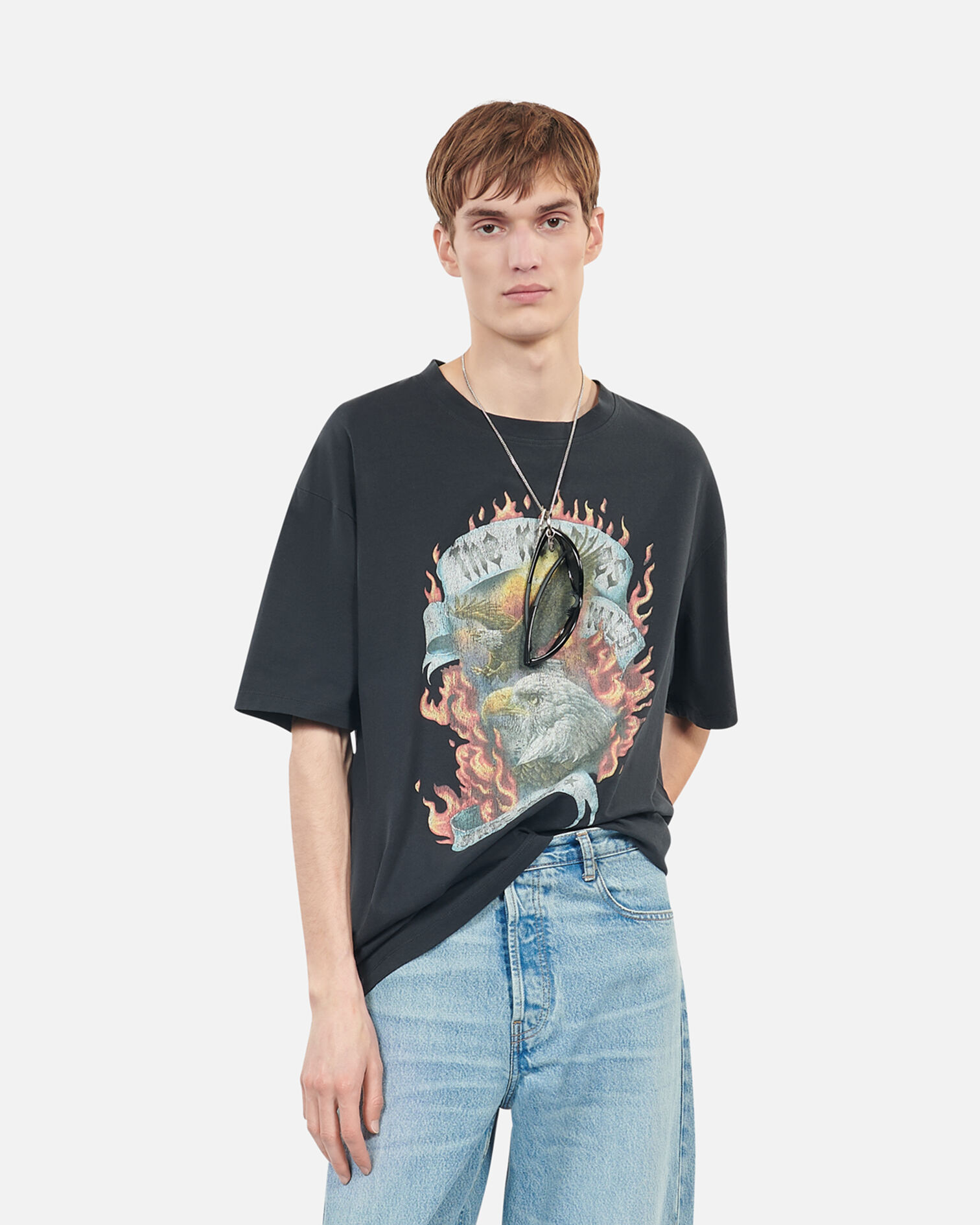 Black Eagles on fire black serigraphy t-shirt, BLACK WASHED, hi-res image number null