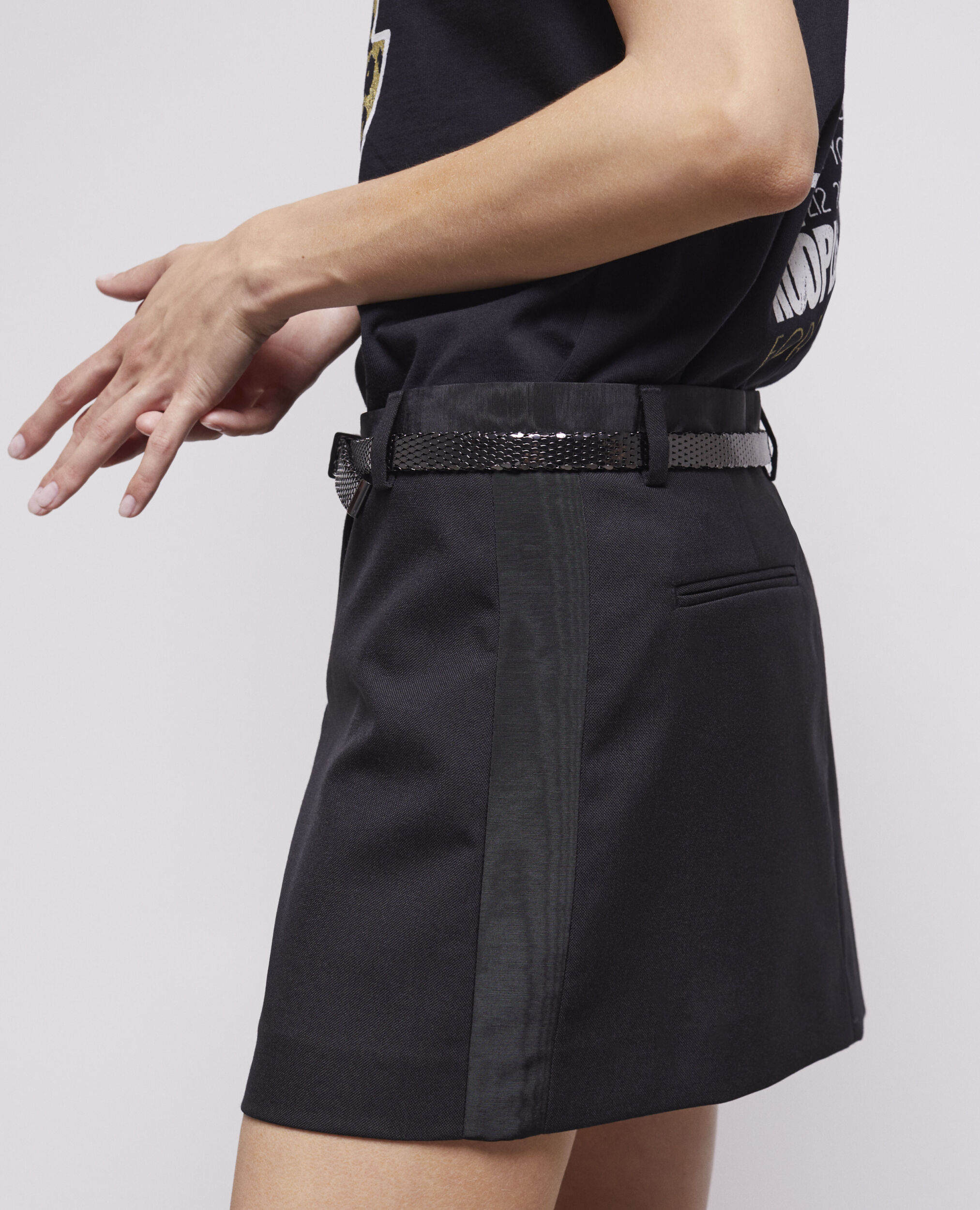 Short black wool skirt, BLACK, hi-res image number null