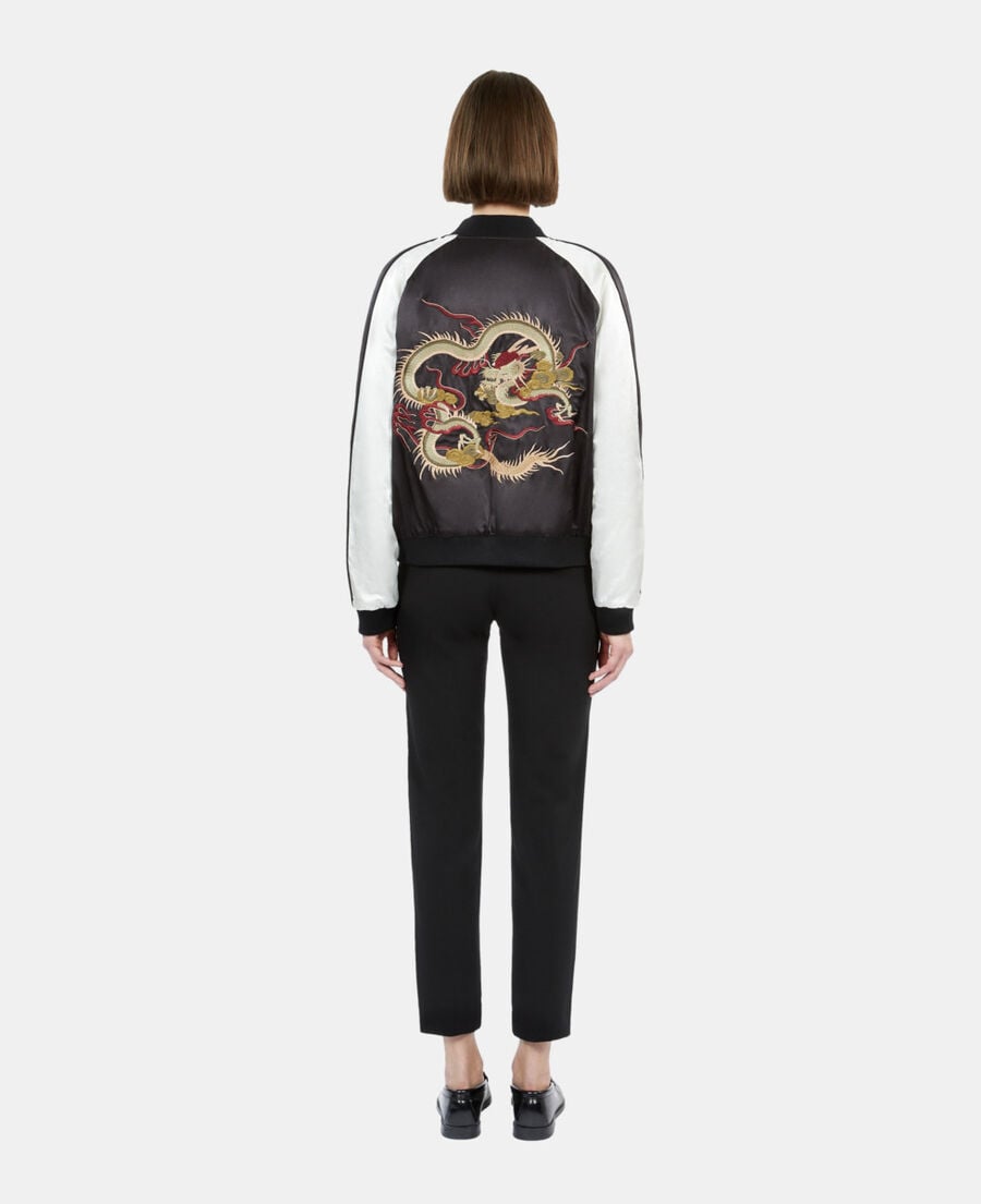 The Kooples FEMME BLACK blouson satiné noir et blanc