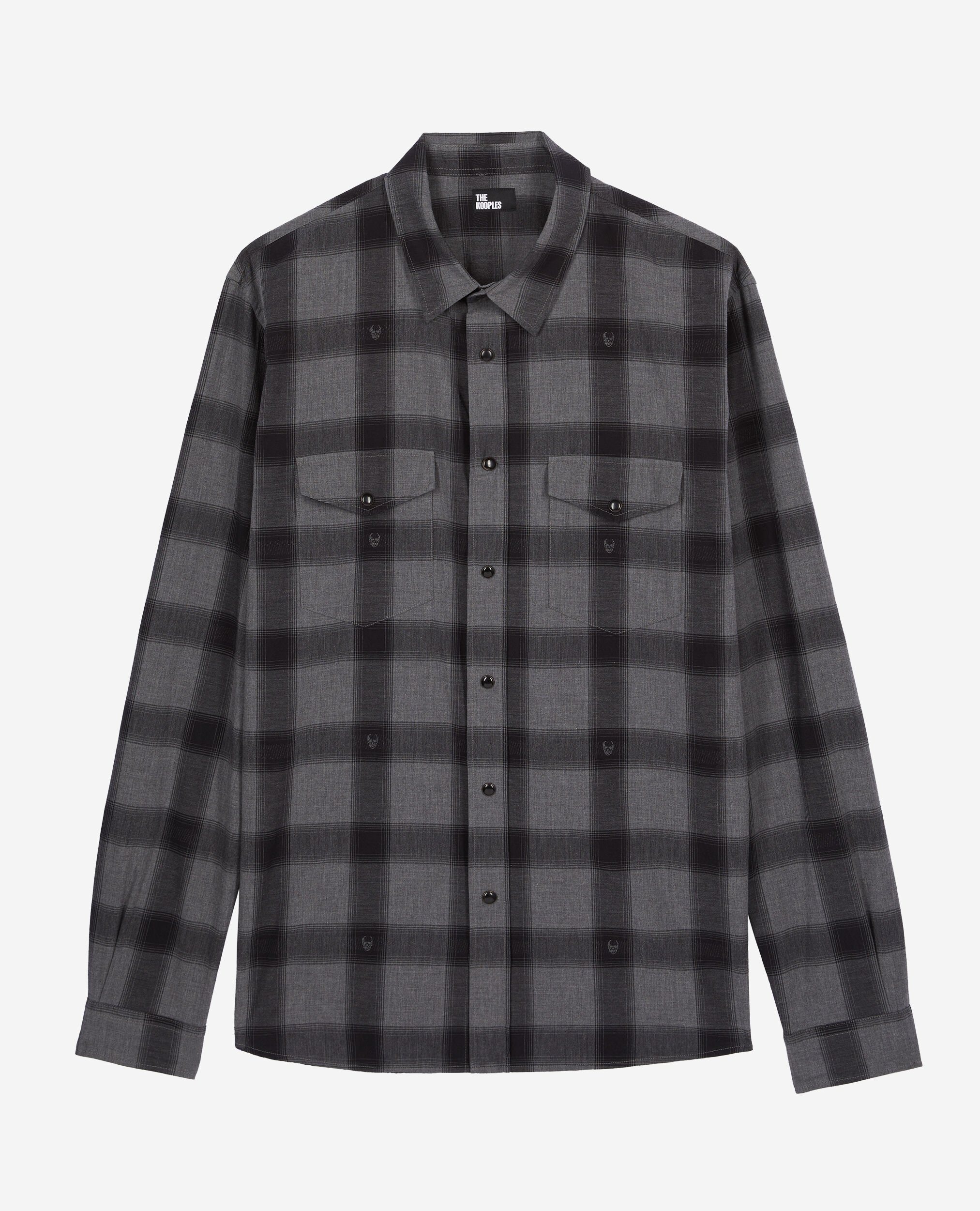 Chemise à carreaux avec têtes de mort gris, BLACK GREY, hi-res image number null