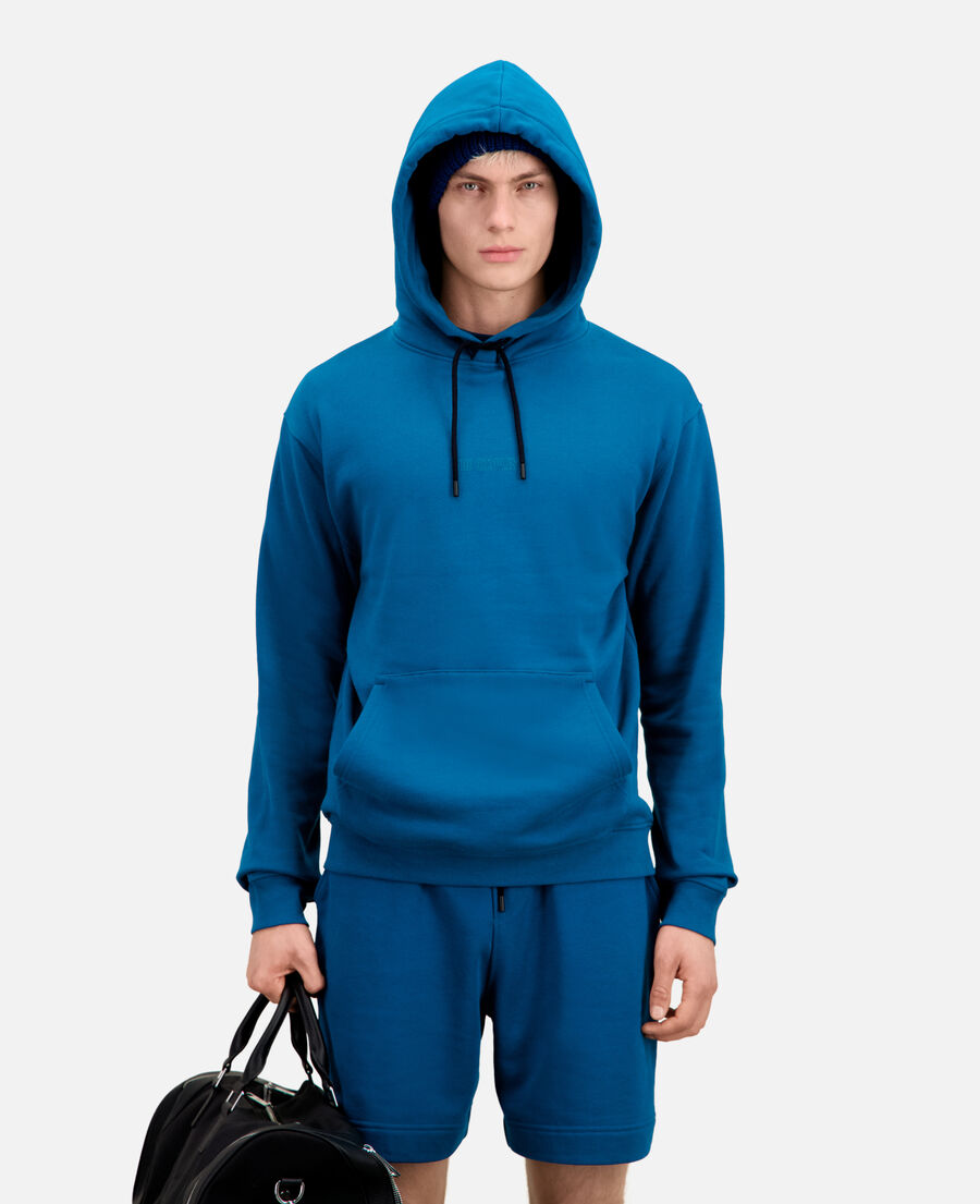 sudadera capucha azul logotipo para hombre