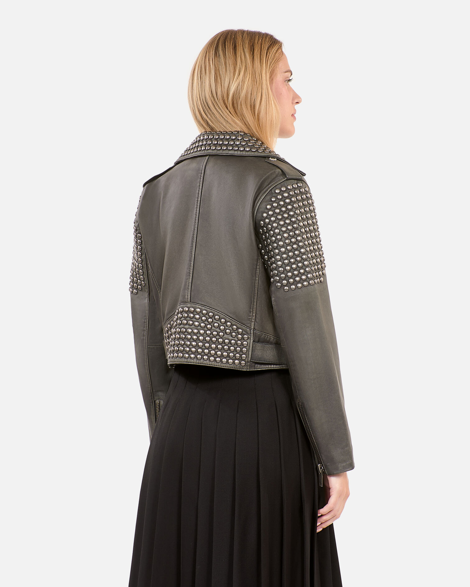 Studded black leather jacket, BLACK, hi-res image number null