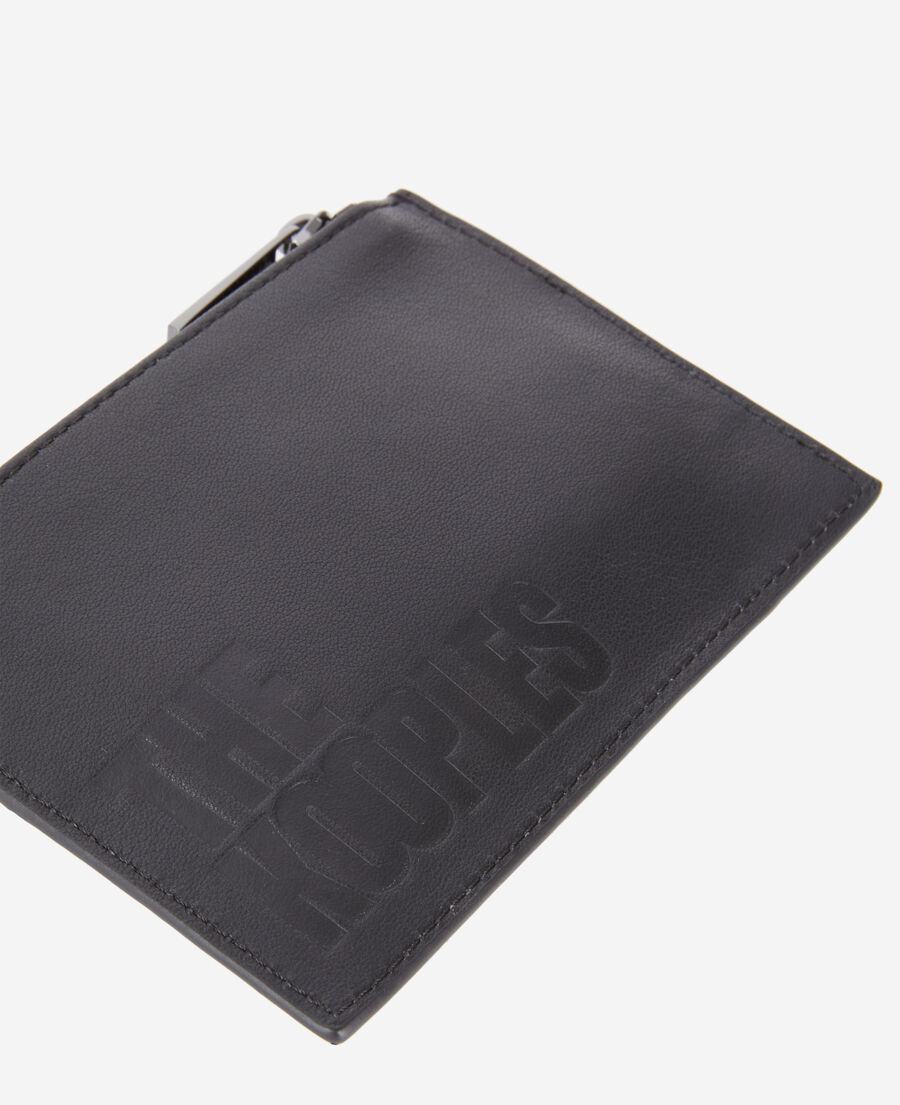 black leather wallet with logo