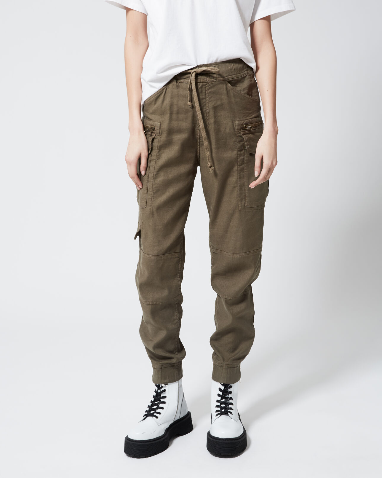 The Kooples FEMME KAKI pantalon militaire kaki taille élastique
