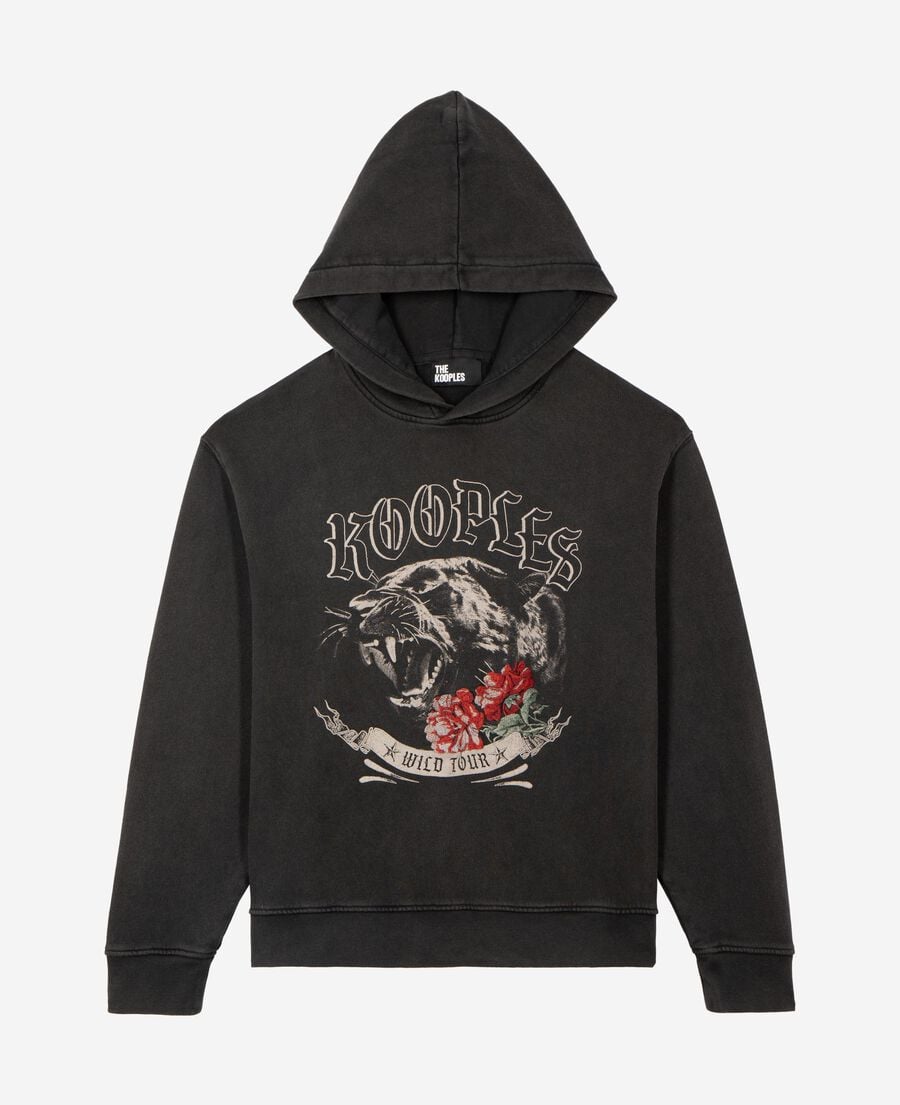 The Kooples WOMEN BLACK WASHED hooded sweatshirt with black screen print