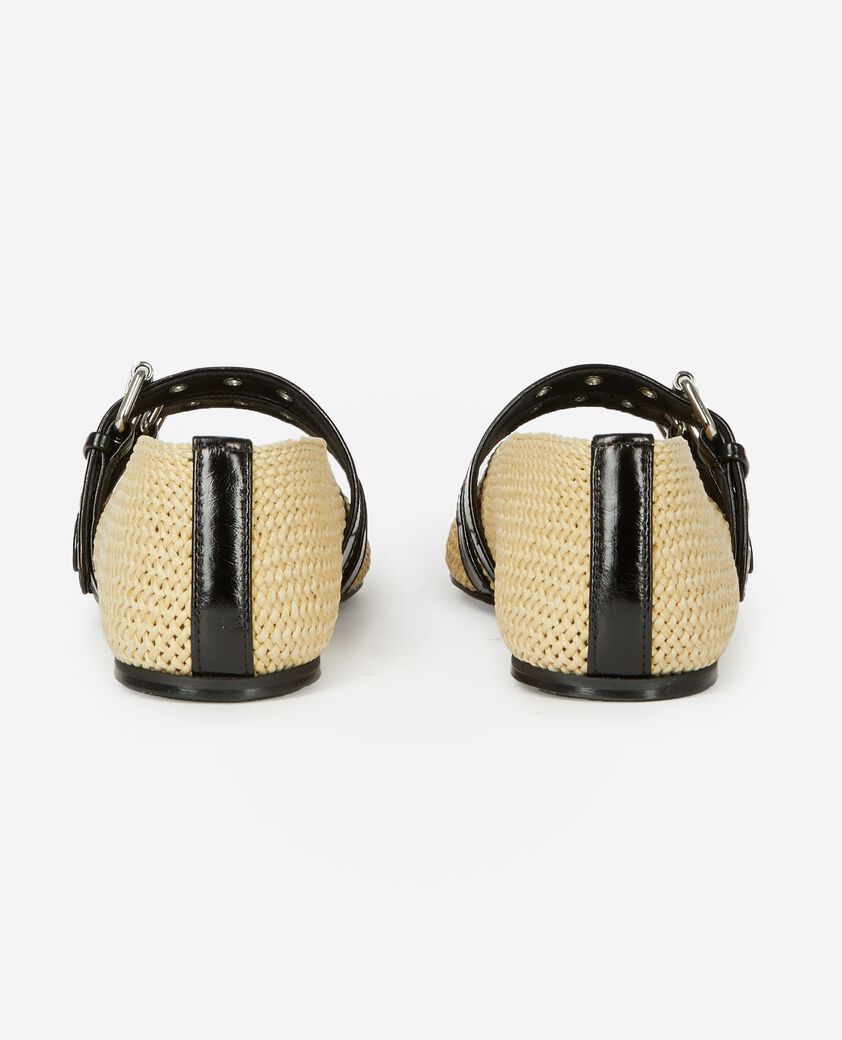 The Kooples FEMME ECRU ballerine en raphia et cuir &eacute;crue