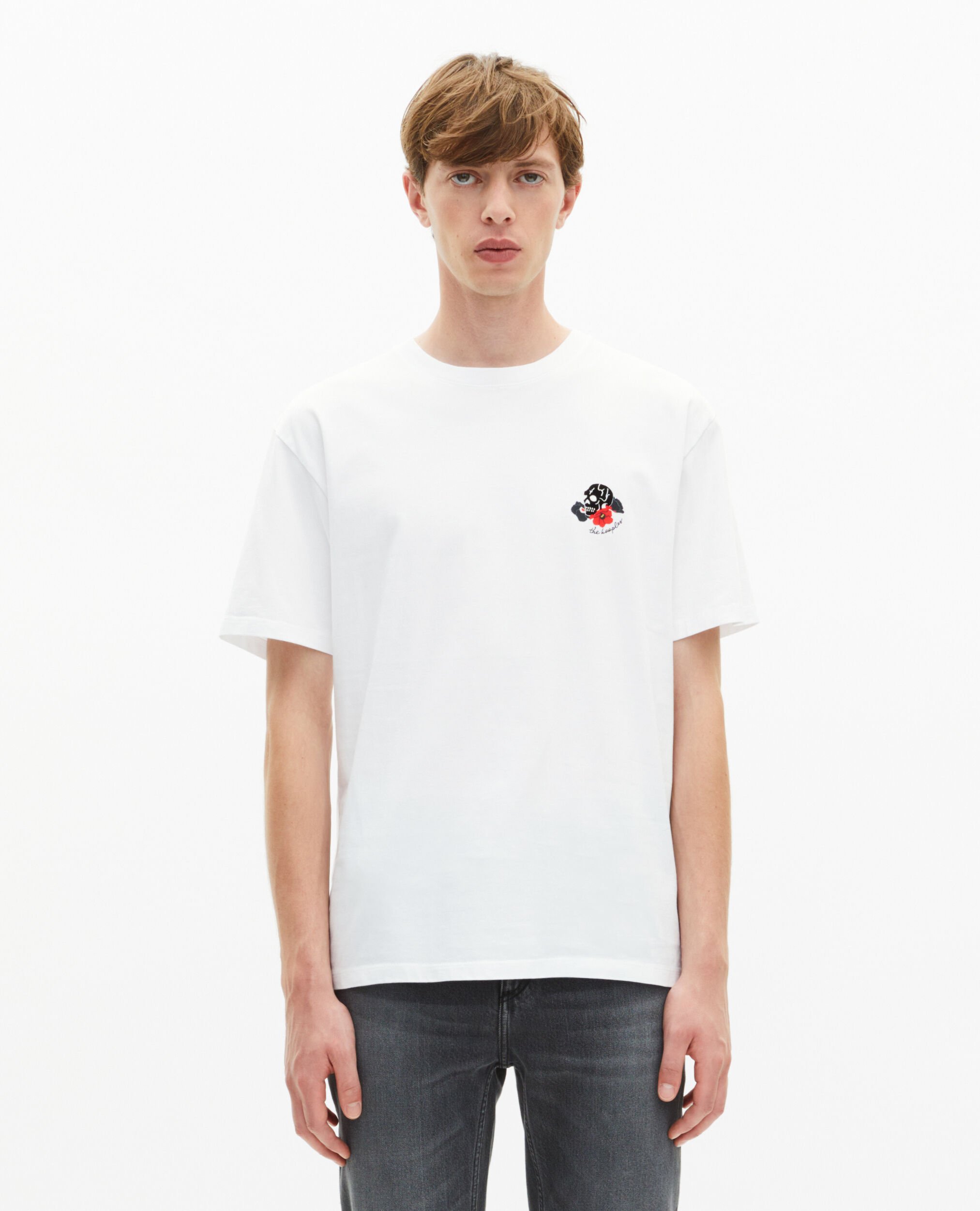 T-Shirt mit weißer Totenkopfbeflockung, WHITE, hi-res image number null