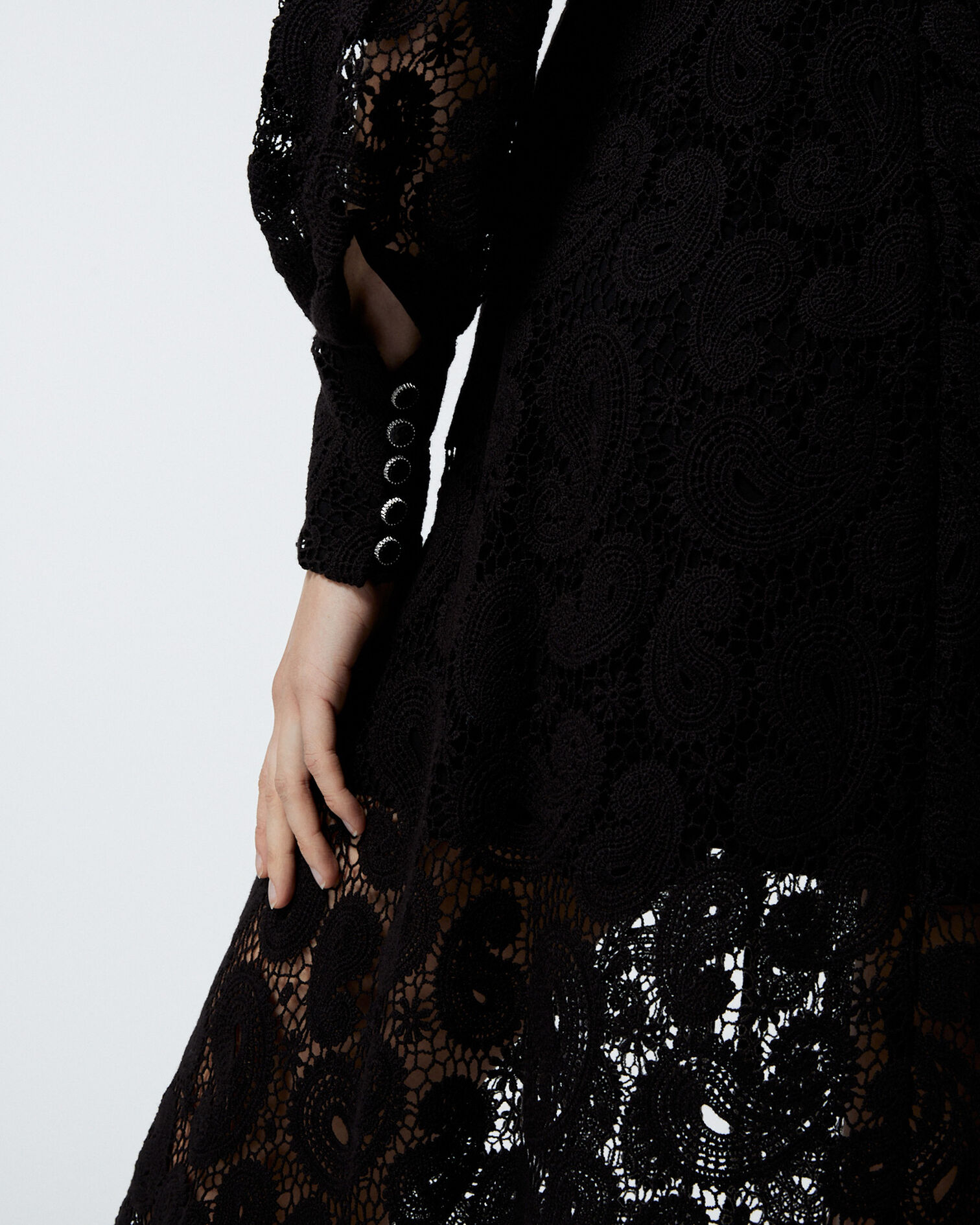 Long buttoned black lace dress, BLACK, hi-res image number null