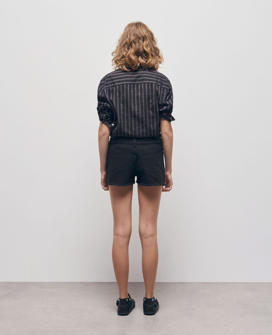 schwarze denimshorts mit englischer stickerei