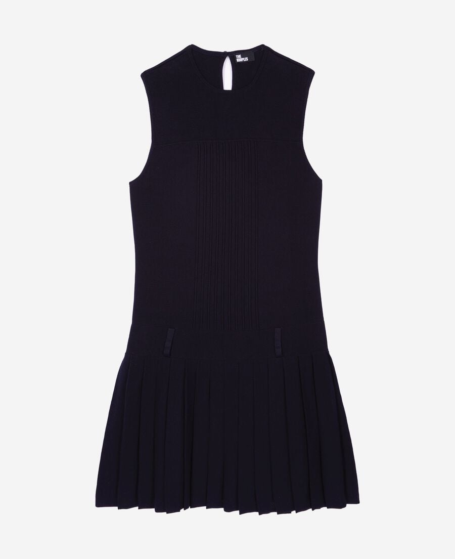 The Kooples DAMEN DARK NAVY kurzes kleid aus plissierter maschenware in marine
