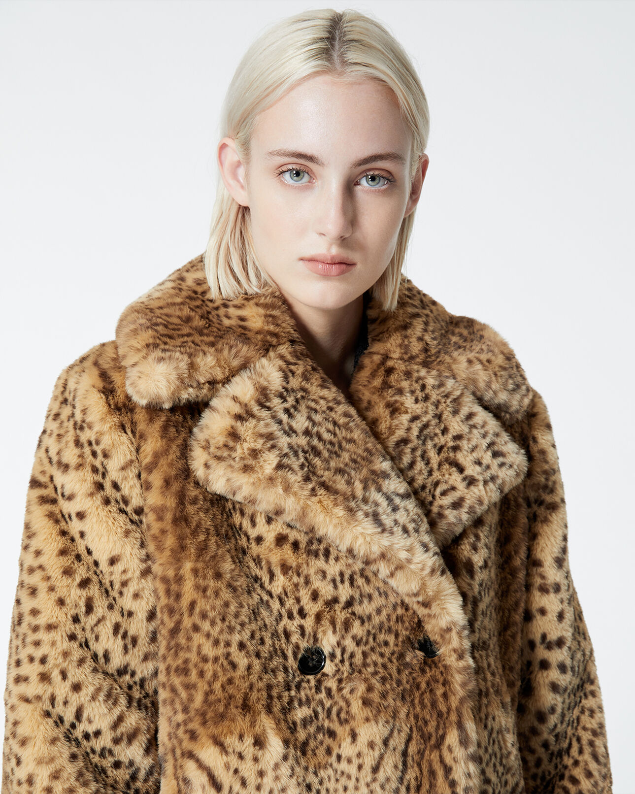 The Kooples WOMEN BROWN long leopard-print faux fur coat