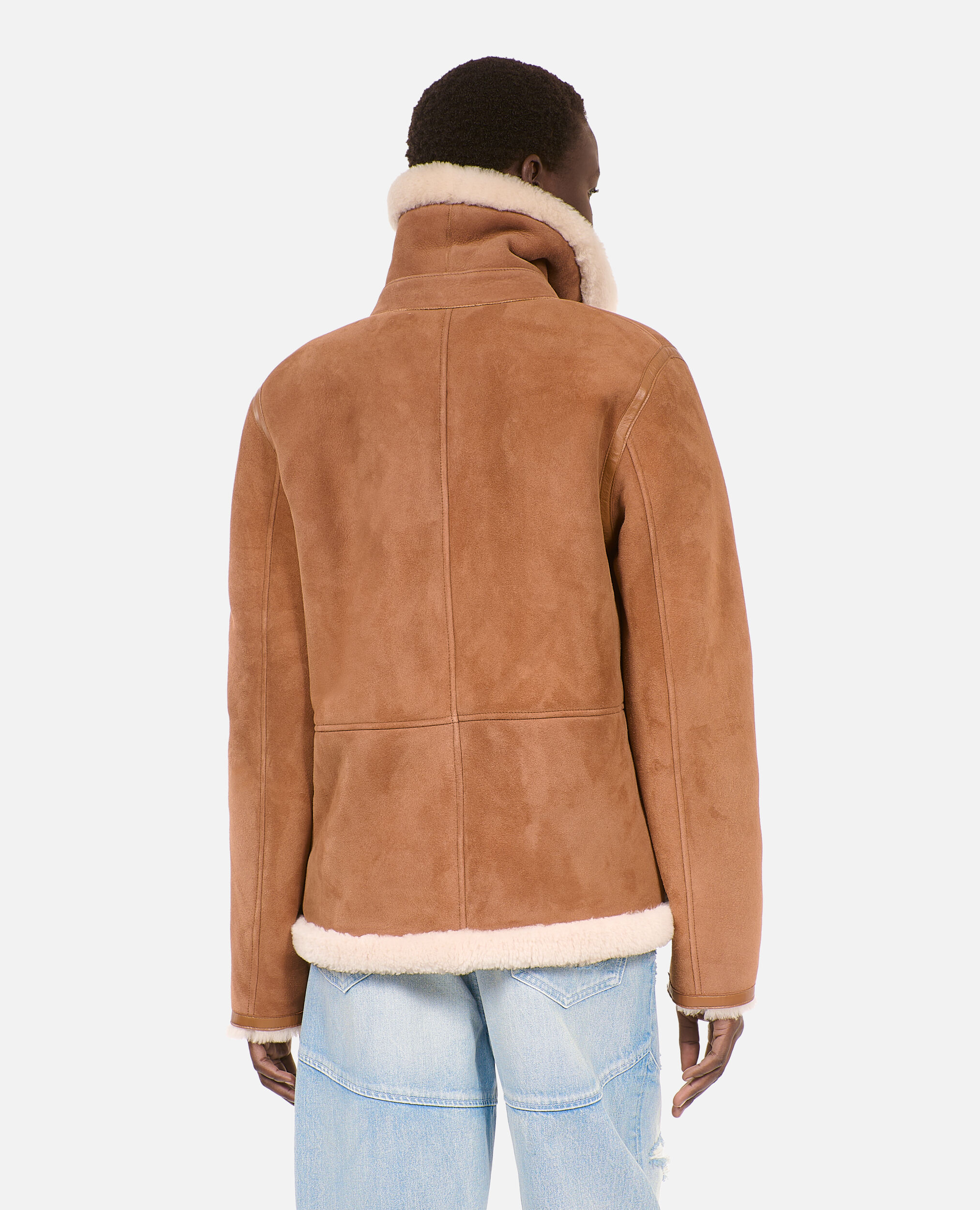 Short brown shearling coat, BROWN-BEIGE, hi-res image number null