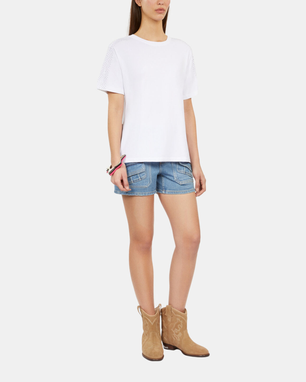 The Kooples FEMME WHITE t-shirt avec strass blanc
