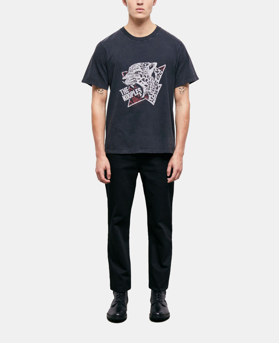 The Kooples MEN BLACK WASHED men's tiger screen print t-shirt
