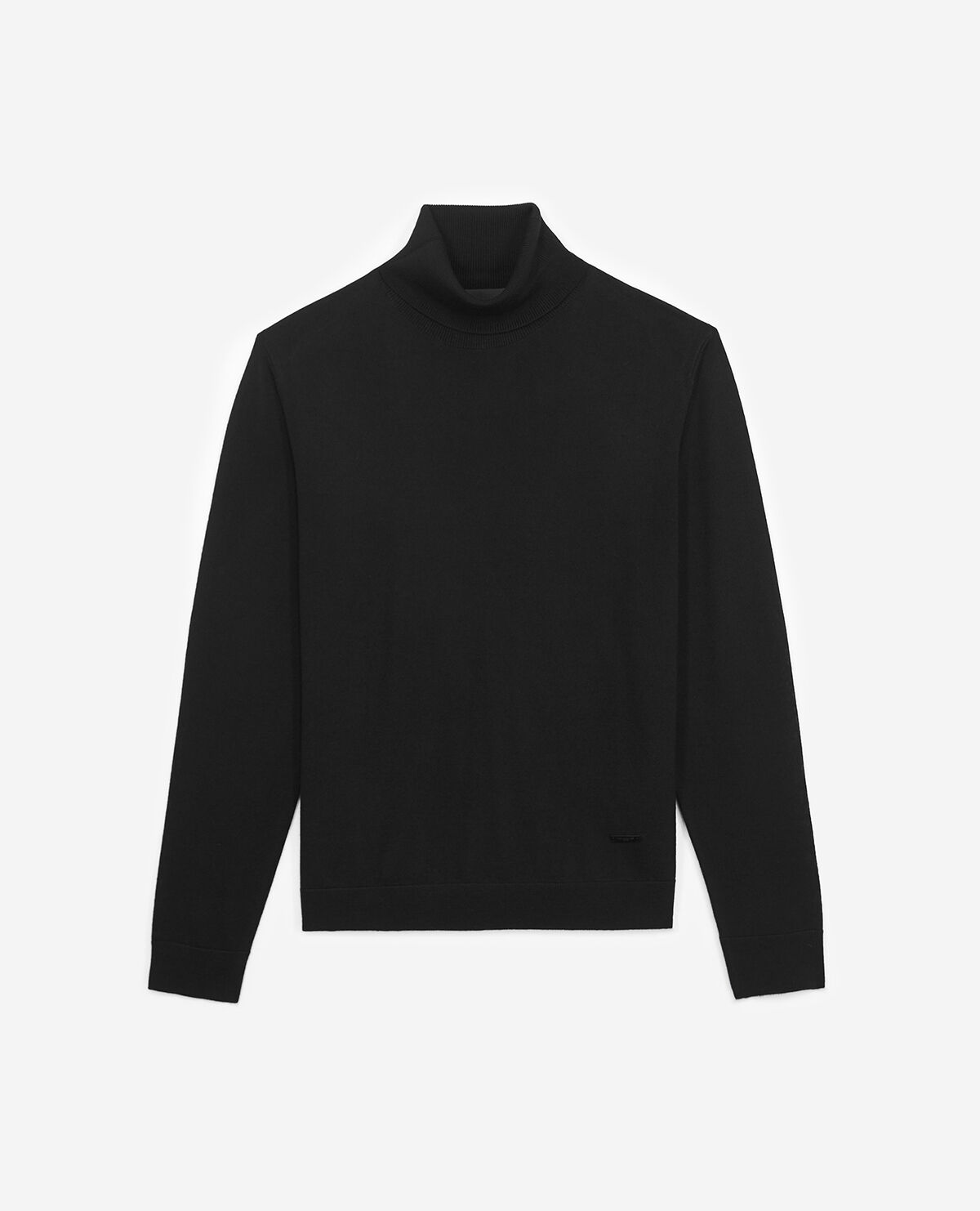 Slim black wool turtleneck sweater w leather The Kooples
