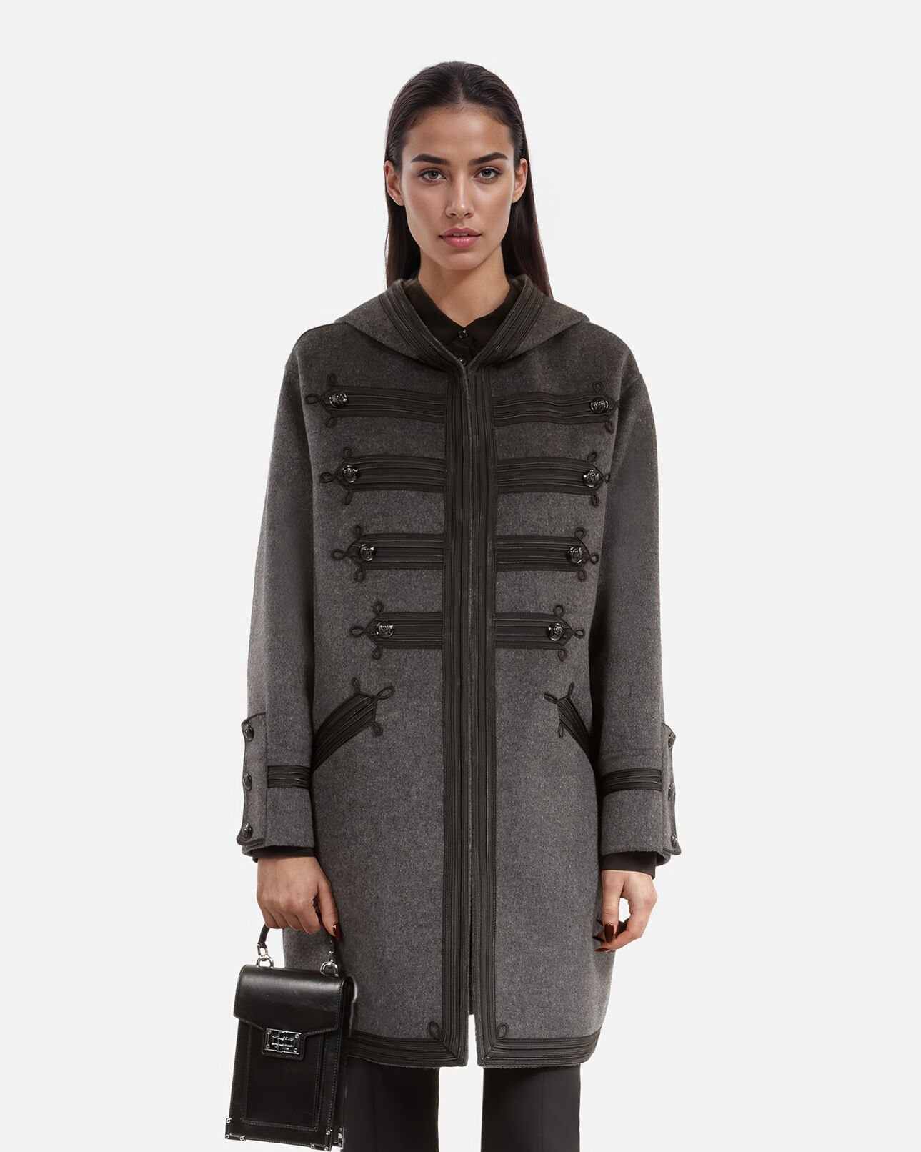 The Kooples FEMME PETROL GREY caban long à capuche en laine gris