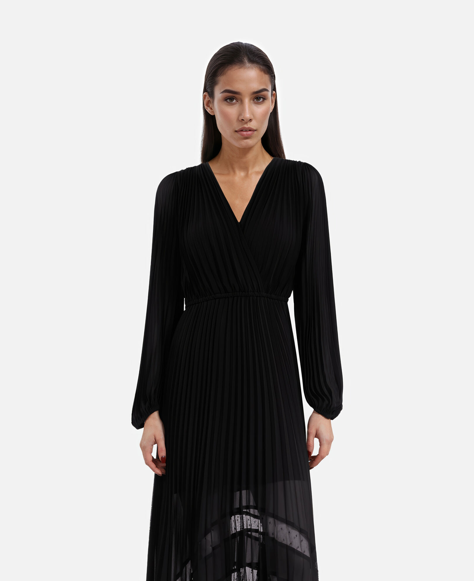 The Kooples WOMEN BLACK long black pleated dress