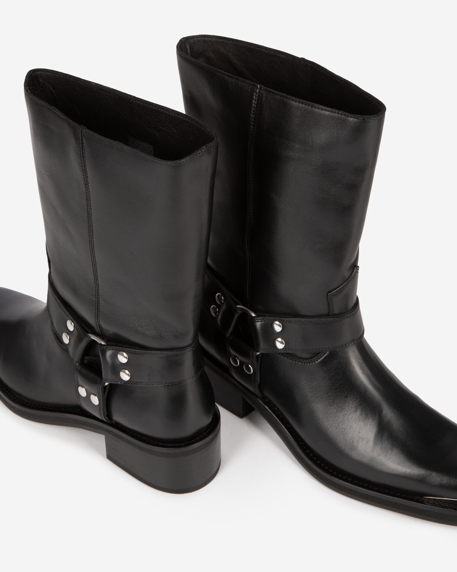 Stiefel mit Riemen aus schwarzem Leder, BLACK, hi-res image number null