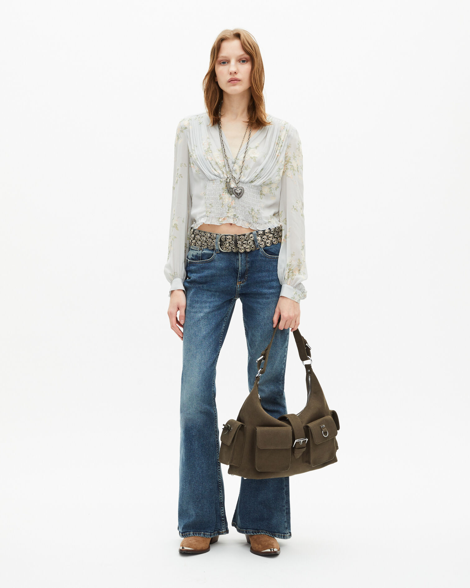 Blue floral print top, BLUE, hi-res image number null