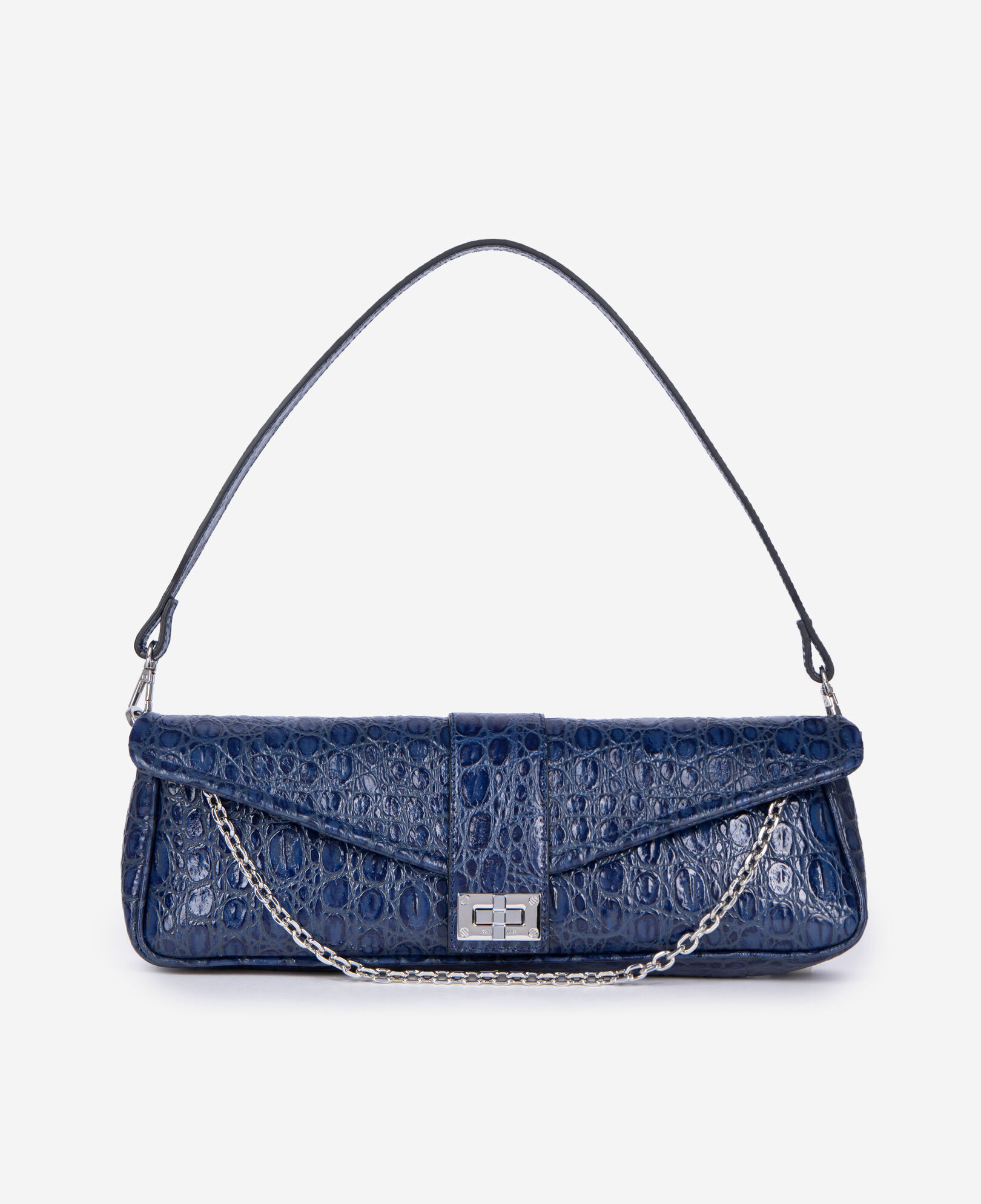 The Kooples WOMEN BLUE blue embossed leather baguette bag