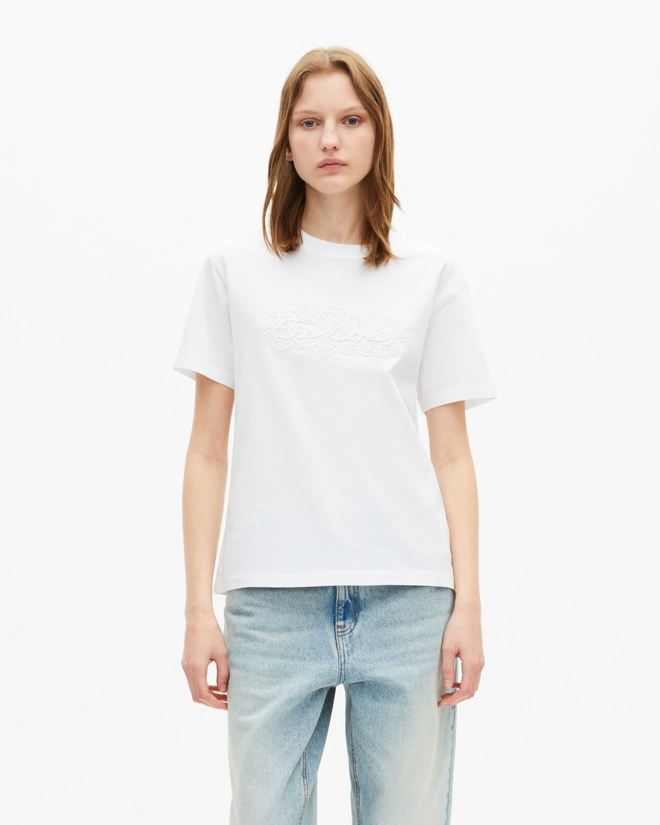 The Kooples F WHITE women's white logo embroidery t-shirt