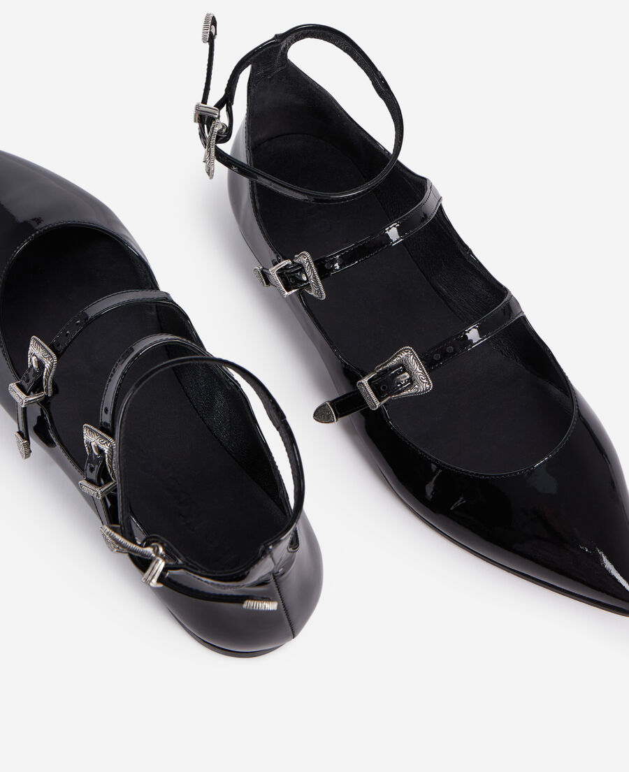 The Kooples F BLACK black leather ballerinas with western buckles