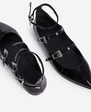 The Kooples F BLACK black leather ballerinas with western buckles