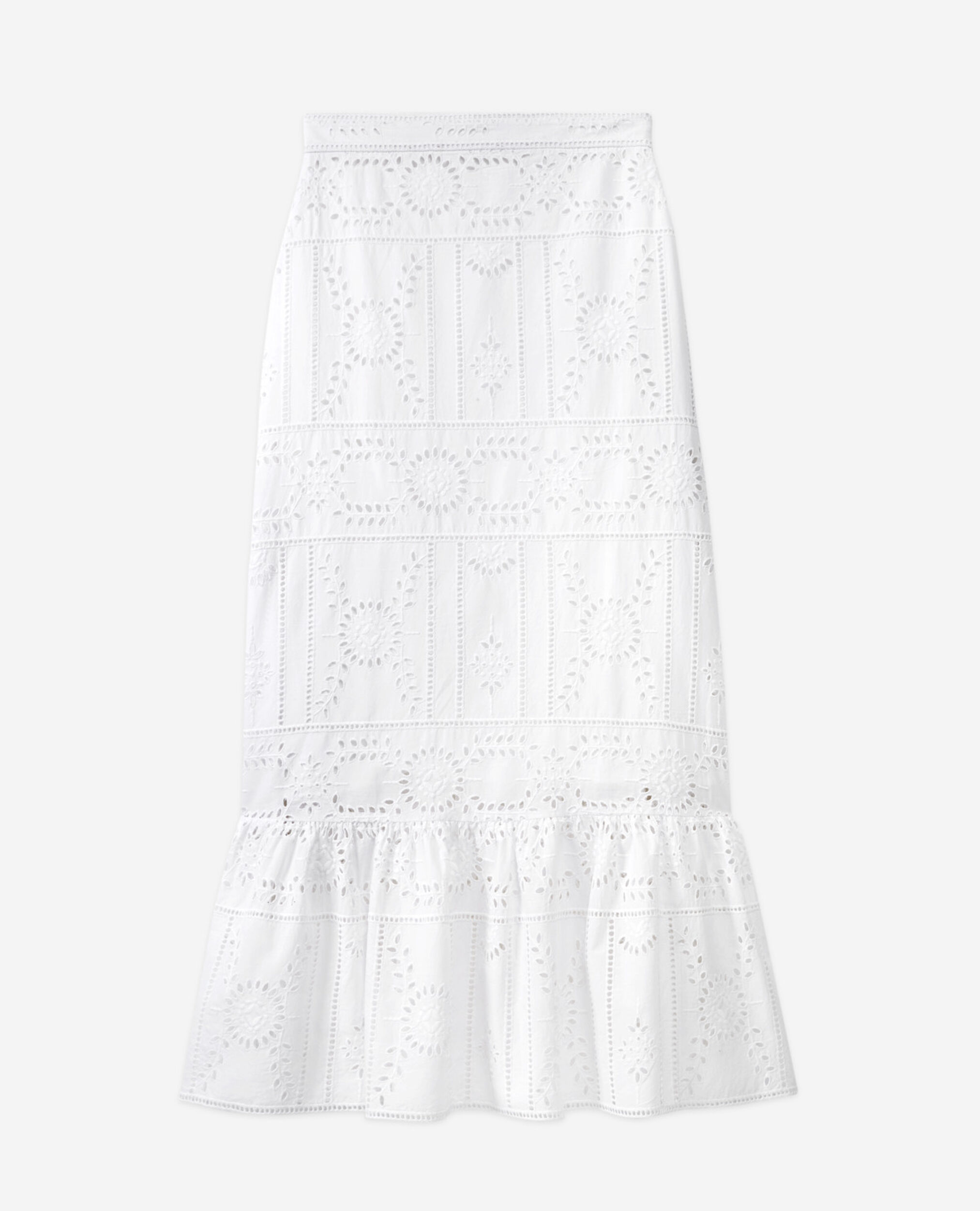 Falda larga blanca algodón volante bordado, WHITE, hi-res image number null