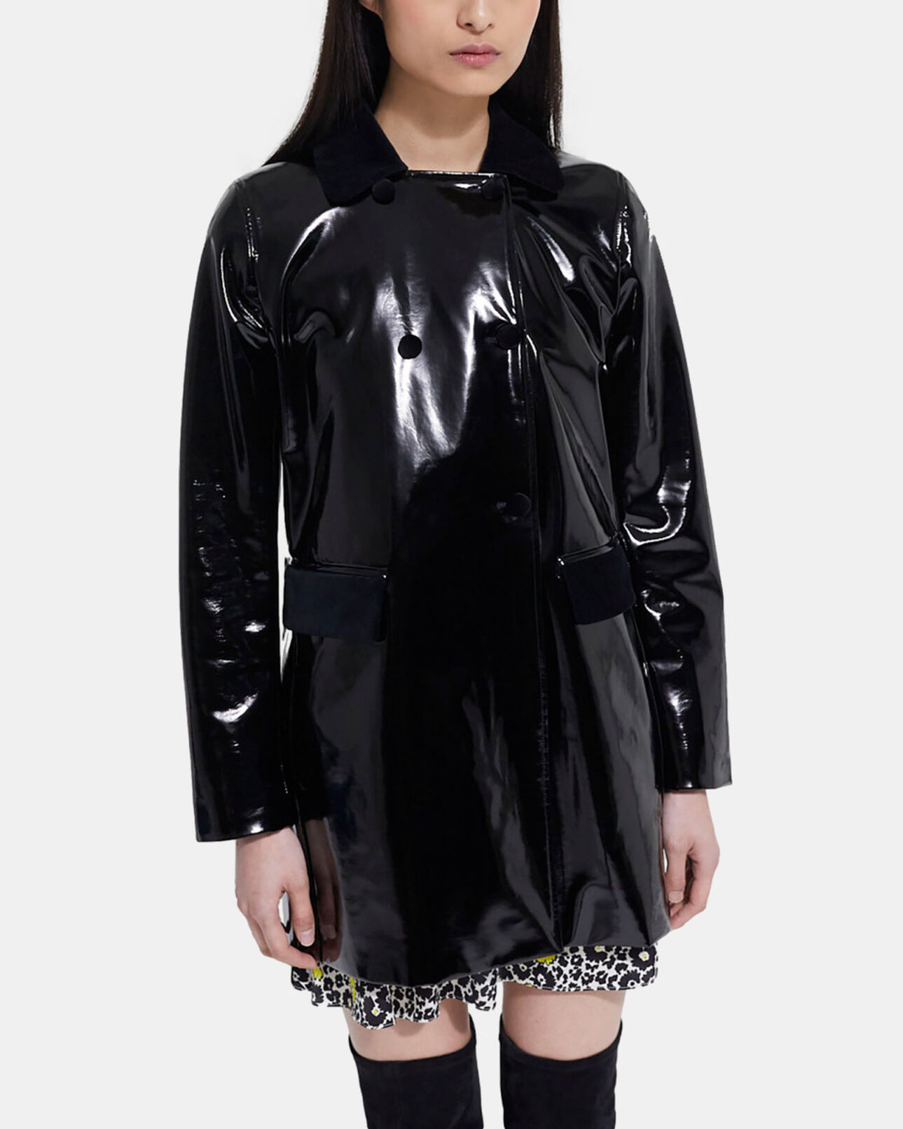 The Kooples FEMME BLACK manteau long noir en vinyle